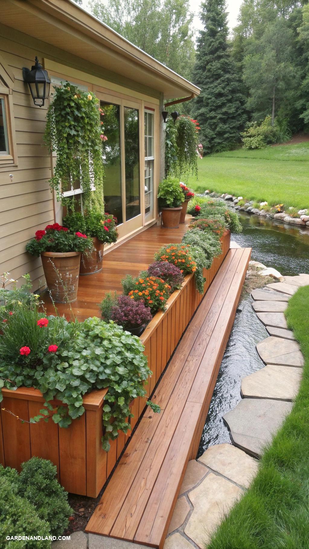 deck along side of house Floating deck with integrated planters