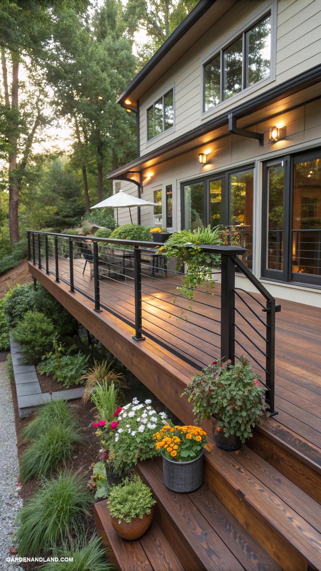 deck along side of house Industrial style deck with wood and steel