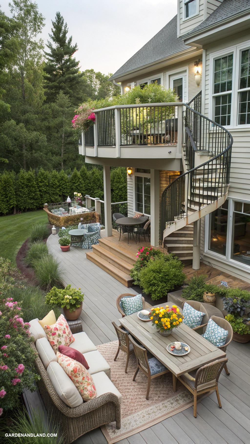 deck along side of house Multi level deck with seating areas