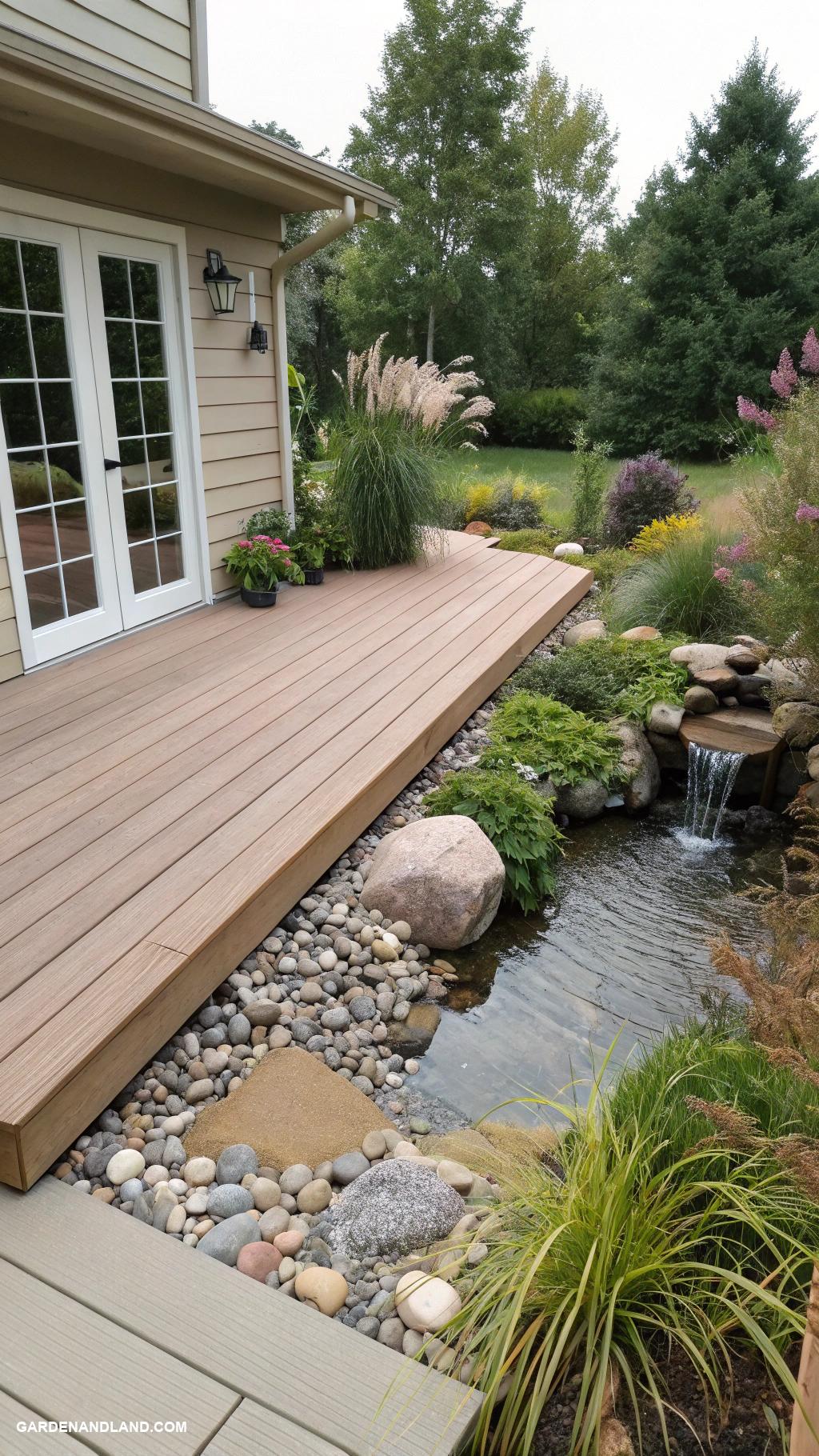 deck along side of house Zen inspired deck with water features