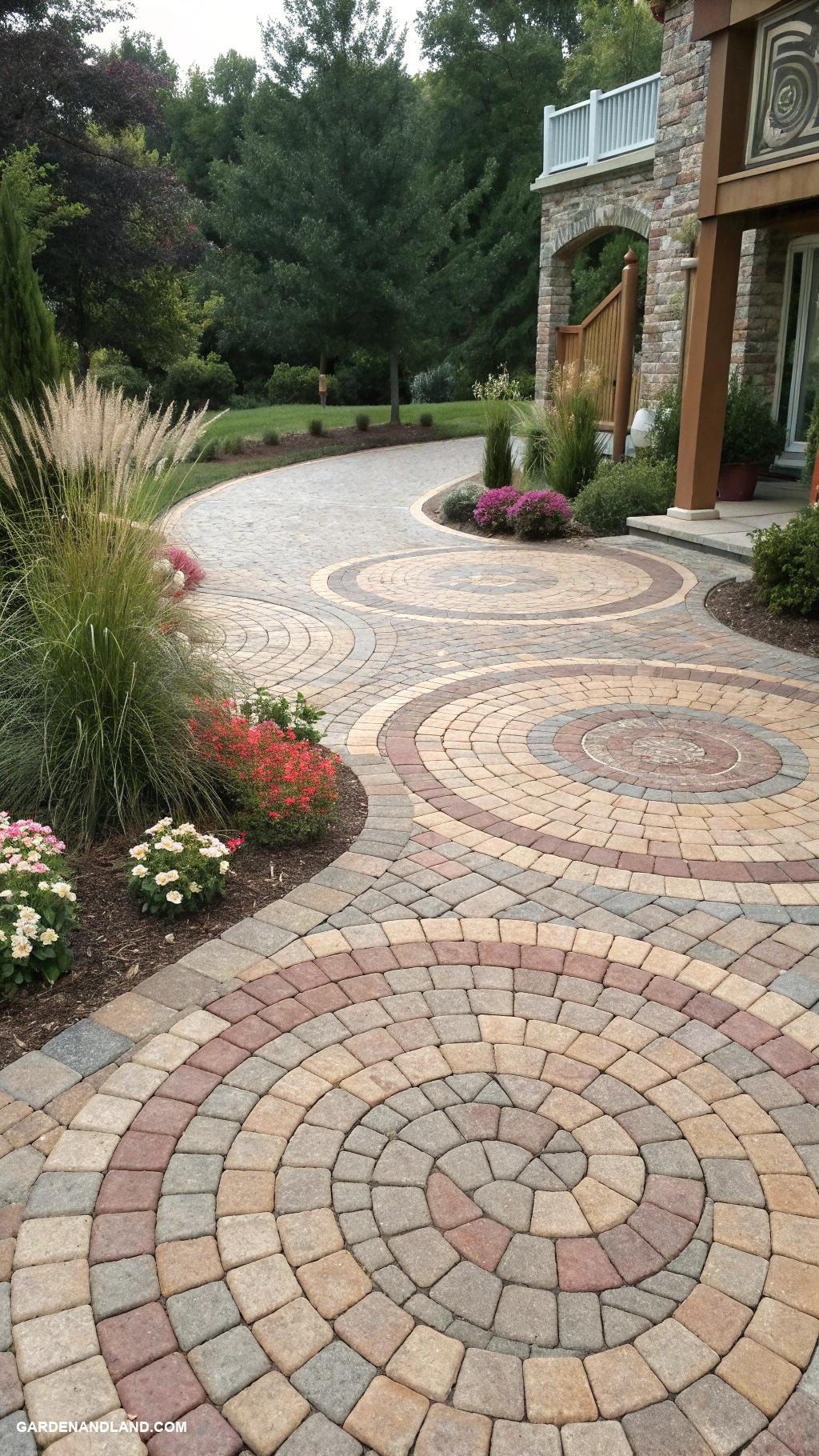 driveway ideas Decorative bricks arranged in circular patterns