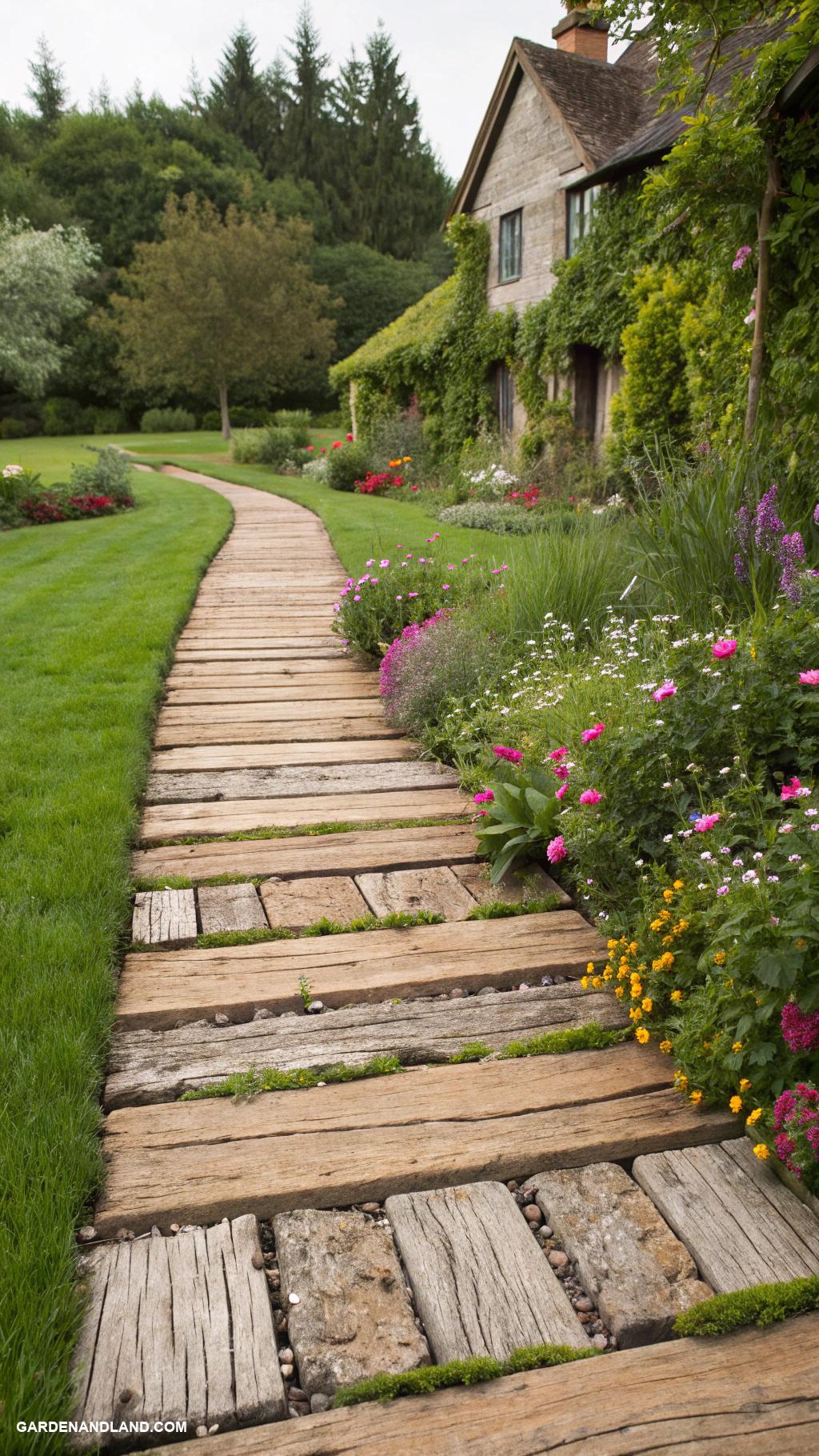 driveway ideas Rustic timber planks for a natural look