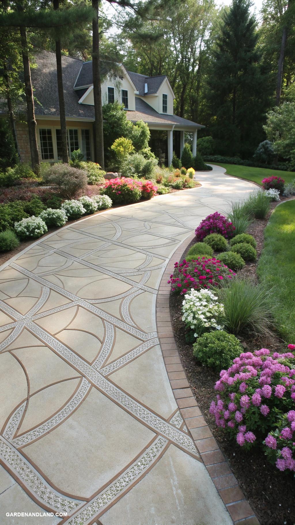 driveway ideas Stained concrete with geometric patterns