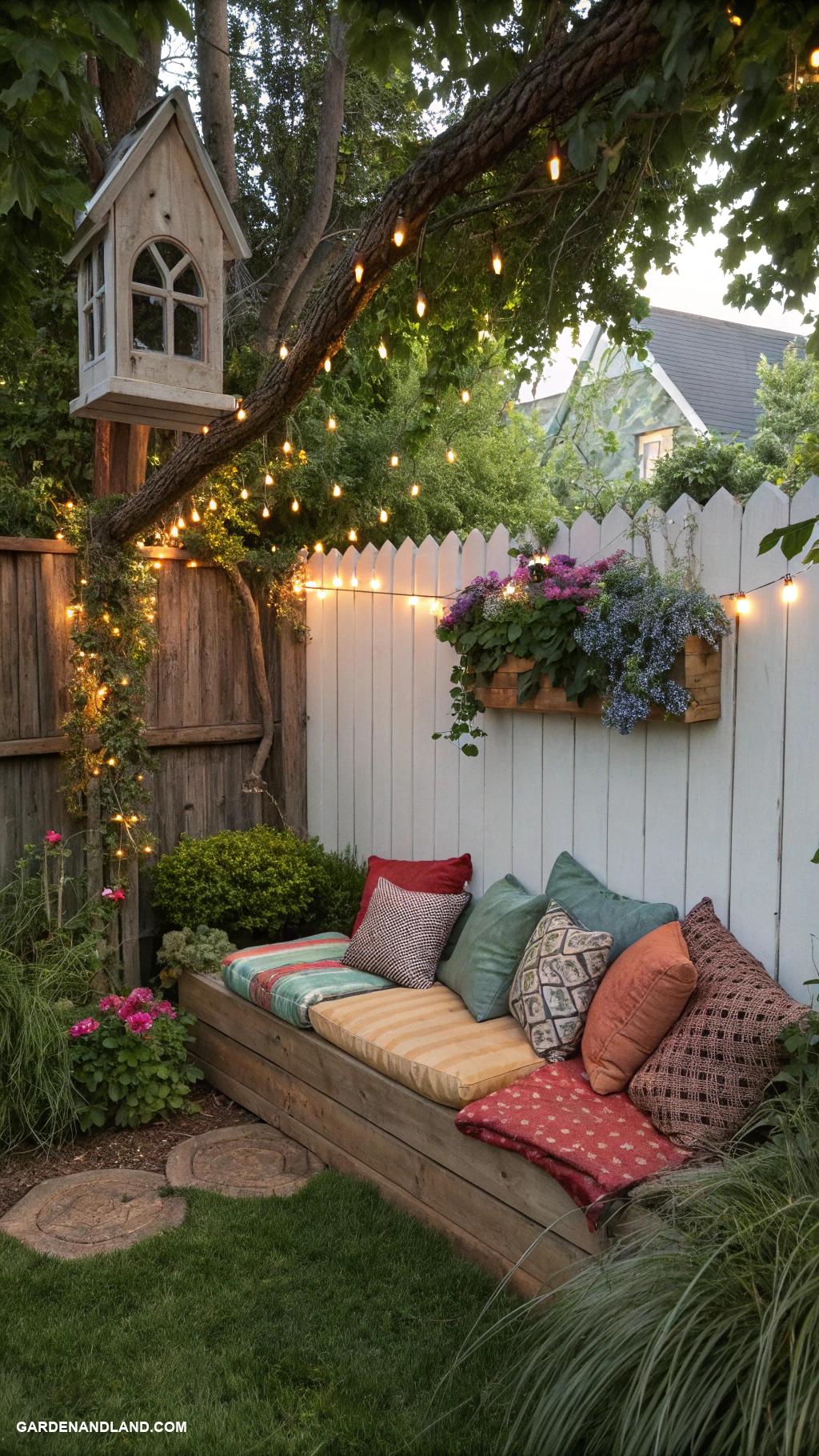 edge of house landscaping ideas Cozy reading nook with outdoor cushions