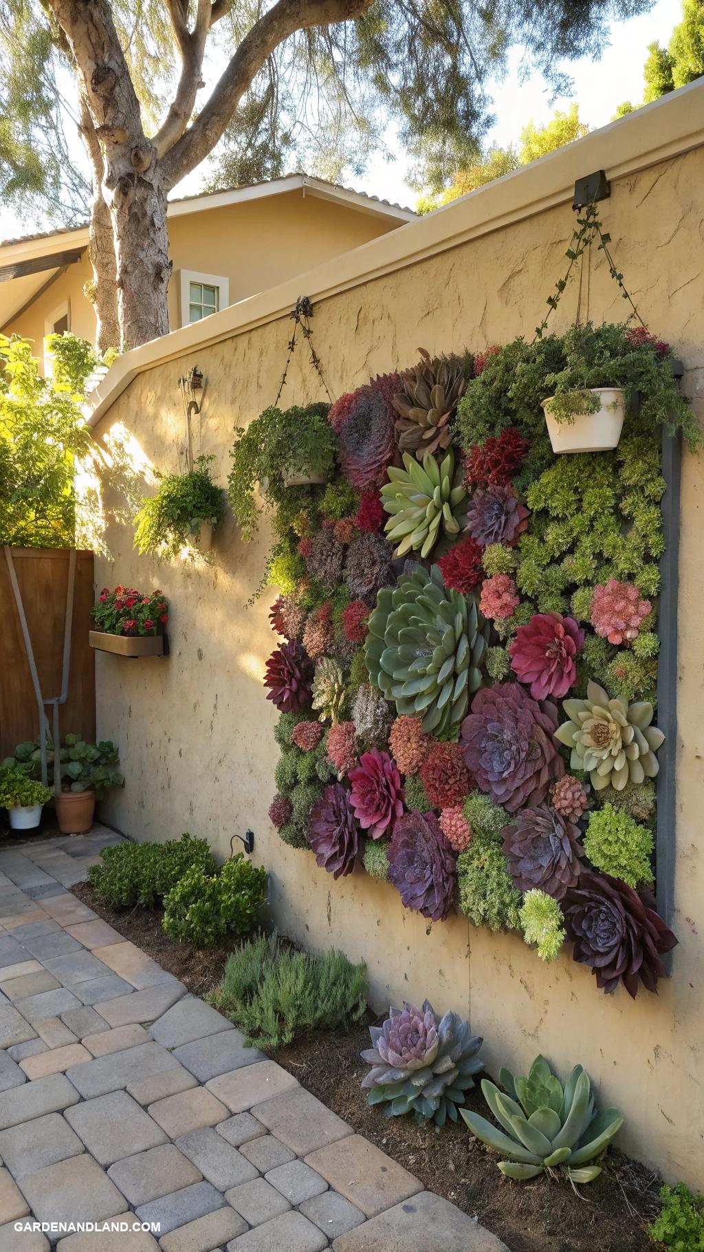 edge of house landscaping ideas Succulent wall art for sunny spaces