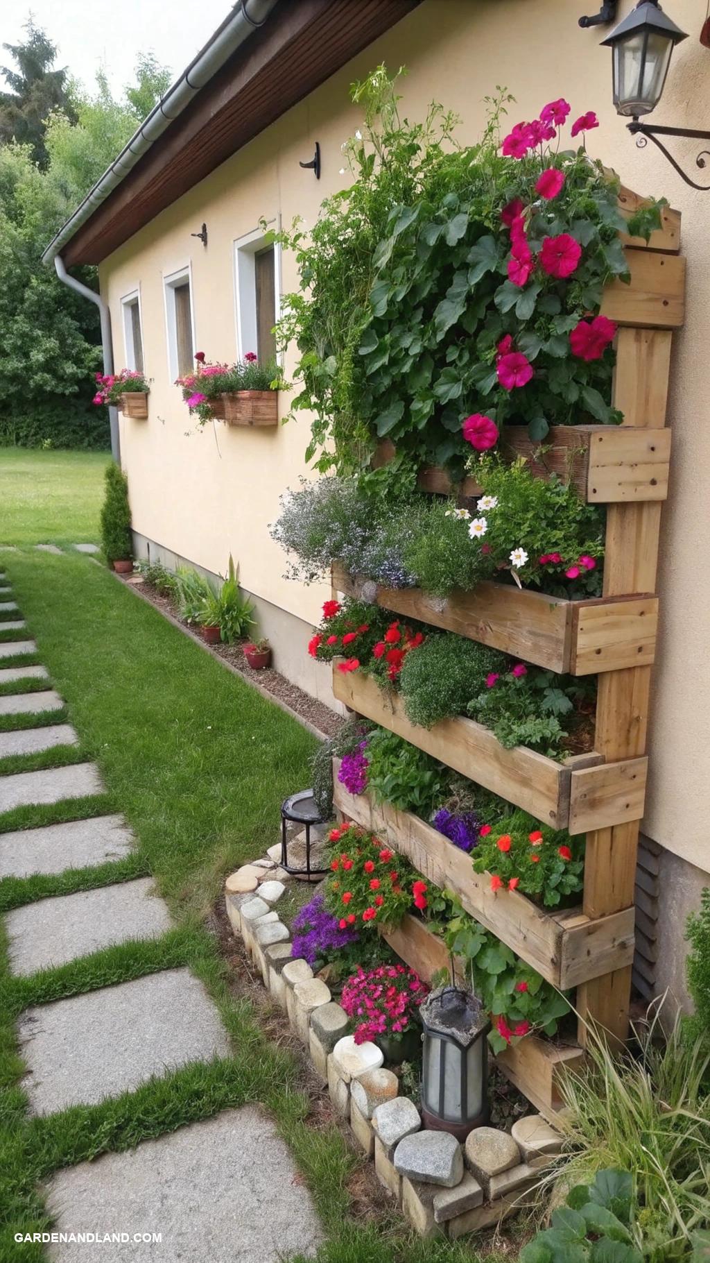 edge of house landscaping ideas Vertical garden with repurposed wooden pallets