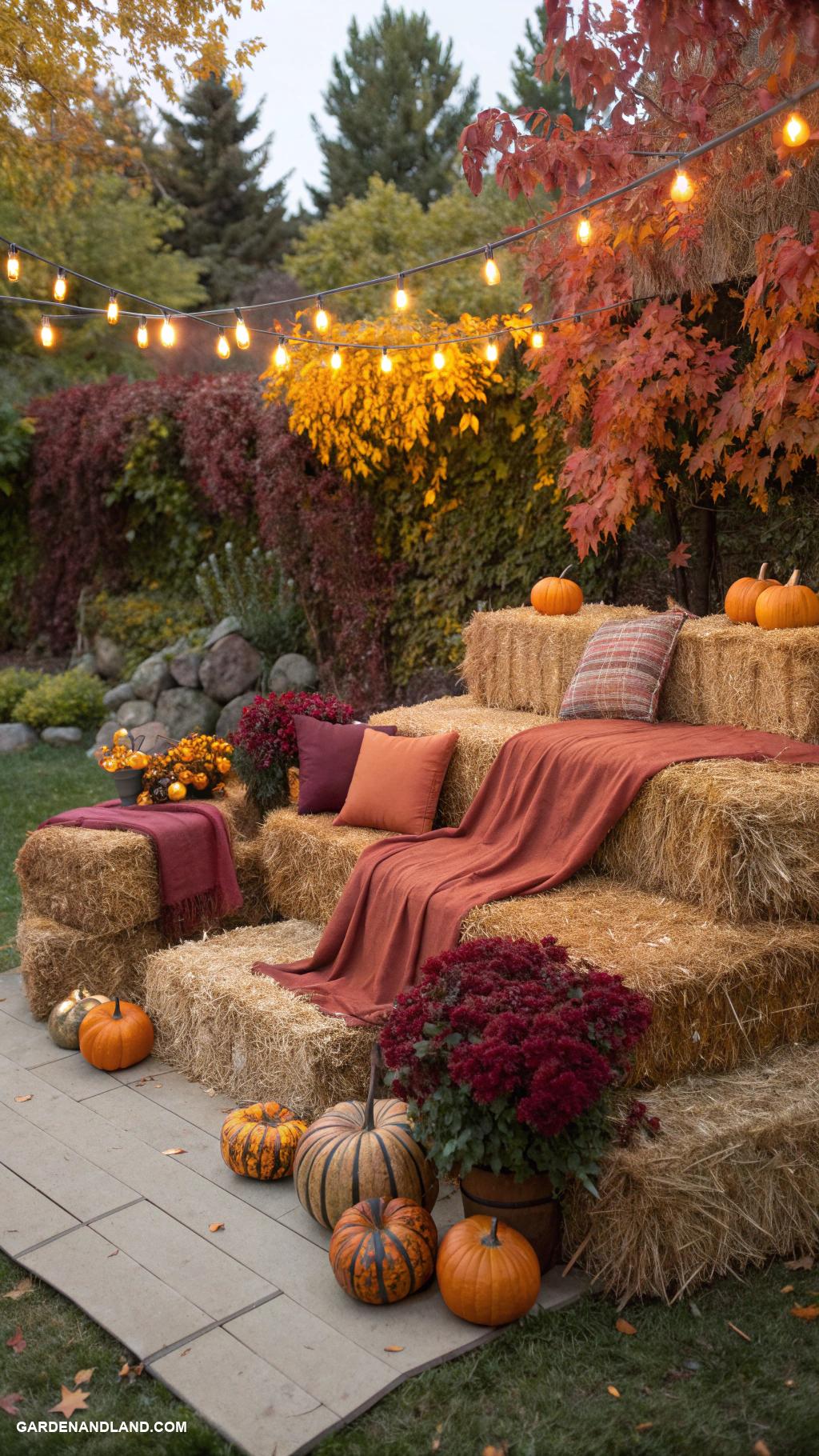 fall garden party ideas Charming hay bale seating arrangement