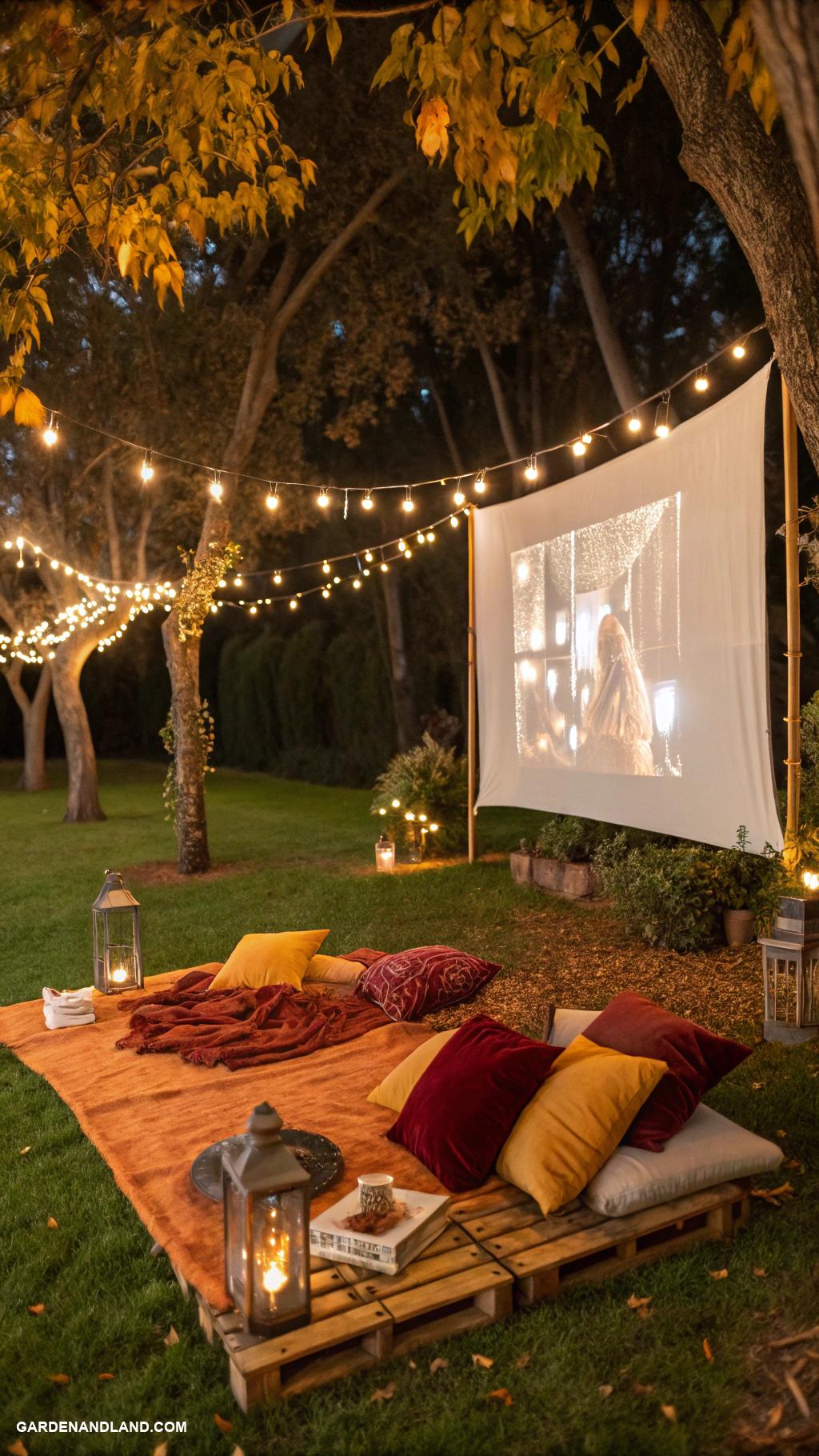 fall garden party ideas Outdoor movie night with cozy blankets