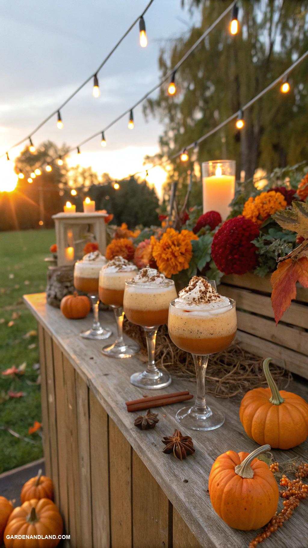 fall garden party ideas Pumpkin spice cocktail bar setup