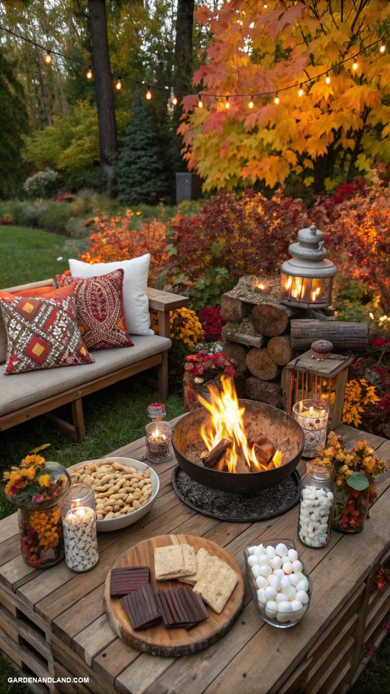 fall garden party ideas Warm bonfire with smores station