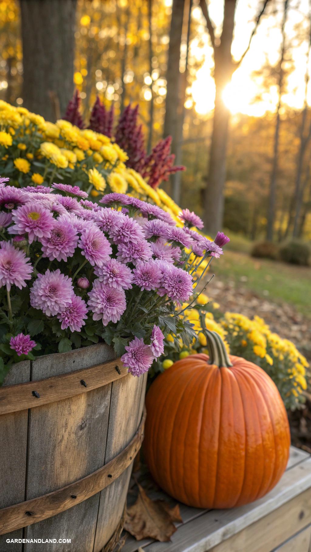 fall planter ideas Pumpkin and mums combo arrangement