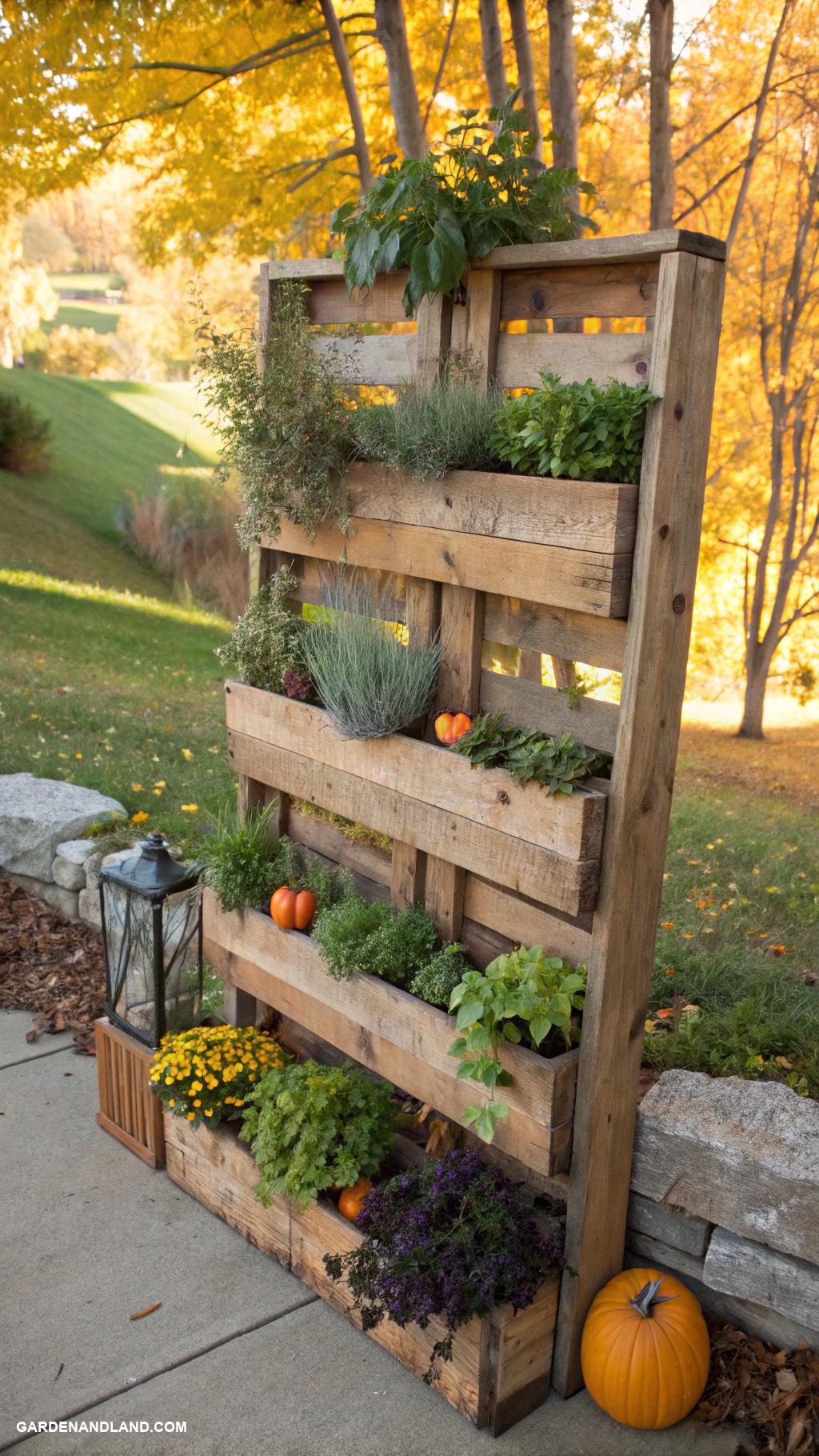fall planter ideas Wooden pallets with seasonal herb planters