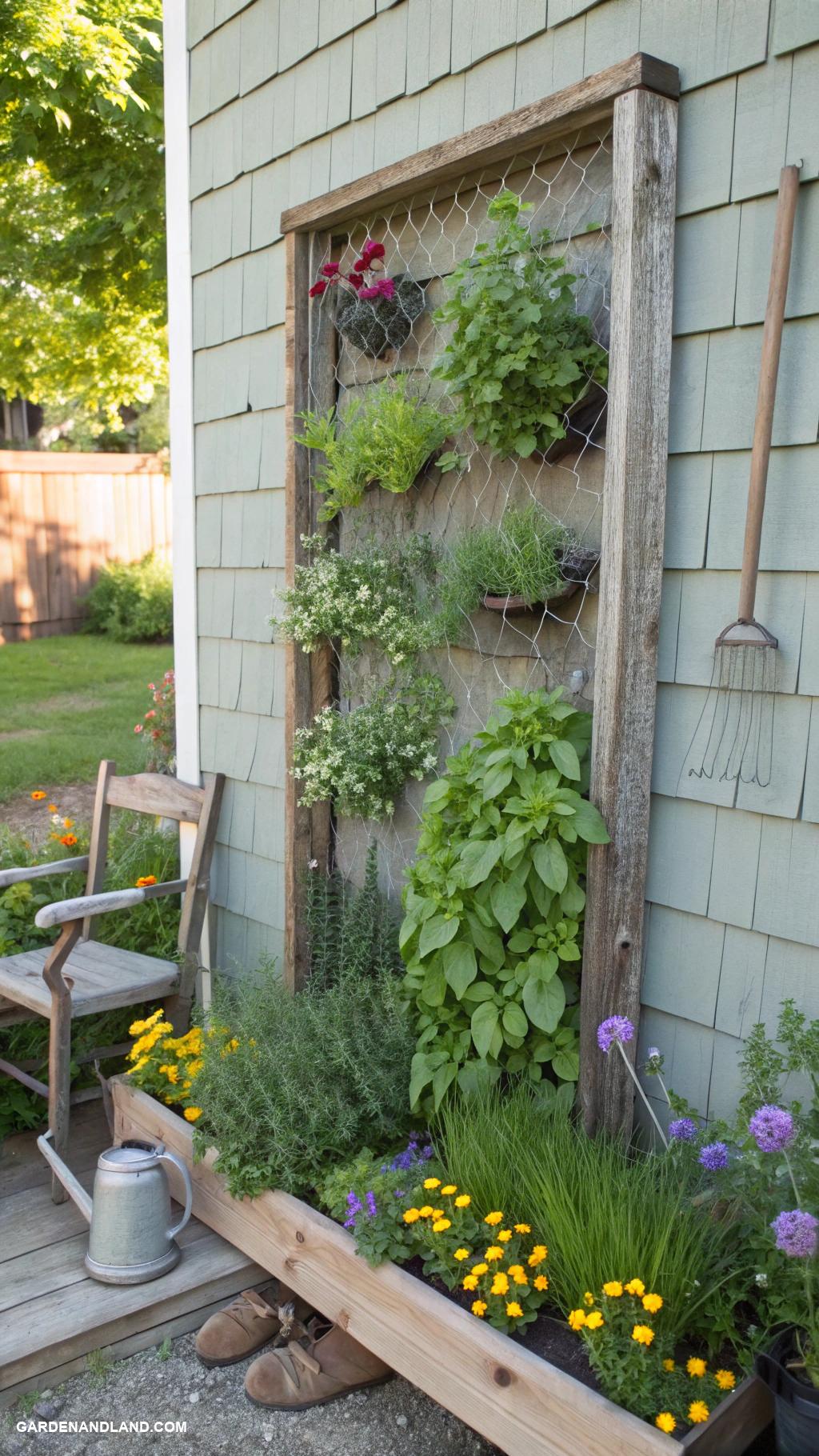 farmhouse landscaping ideas Chicken wire frames for vertical herb garden