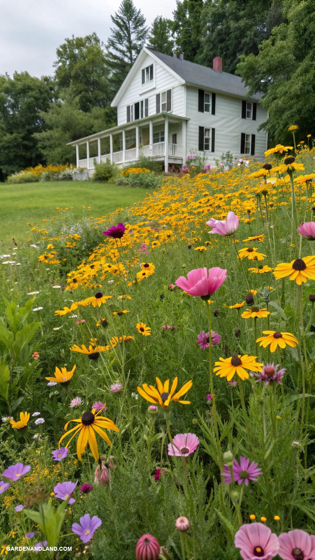 farmhouse landscaping ideas Colorful wildflower meadow instead of lawn