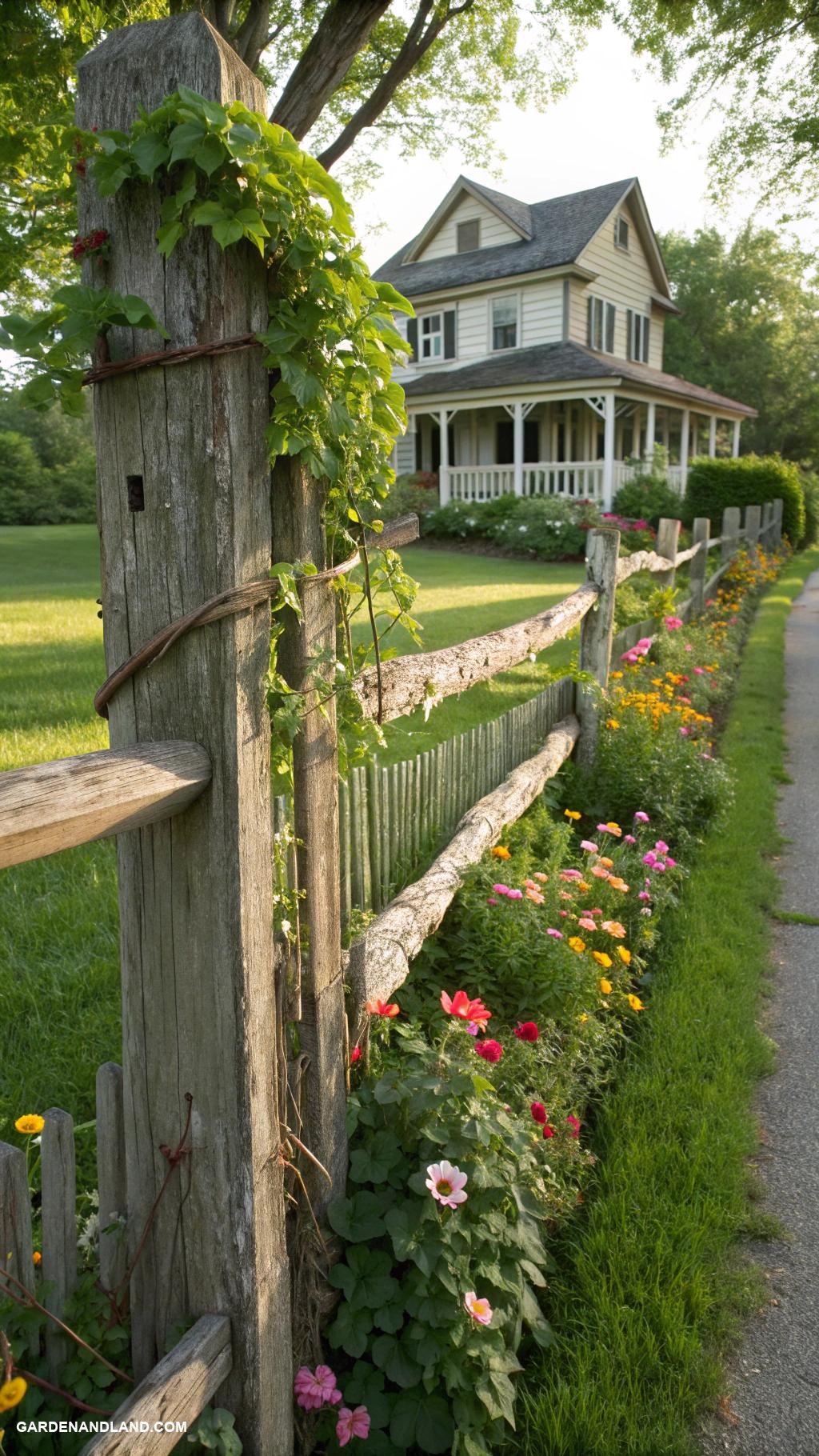 farmhouse landscaping ideas Decorative fence made from reclaimed wood