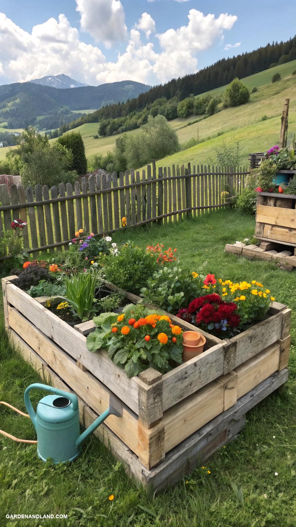 farmhouse landscaping ideas Repurposed wood pallets for raised garden beds