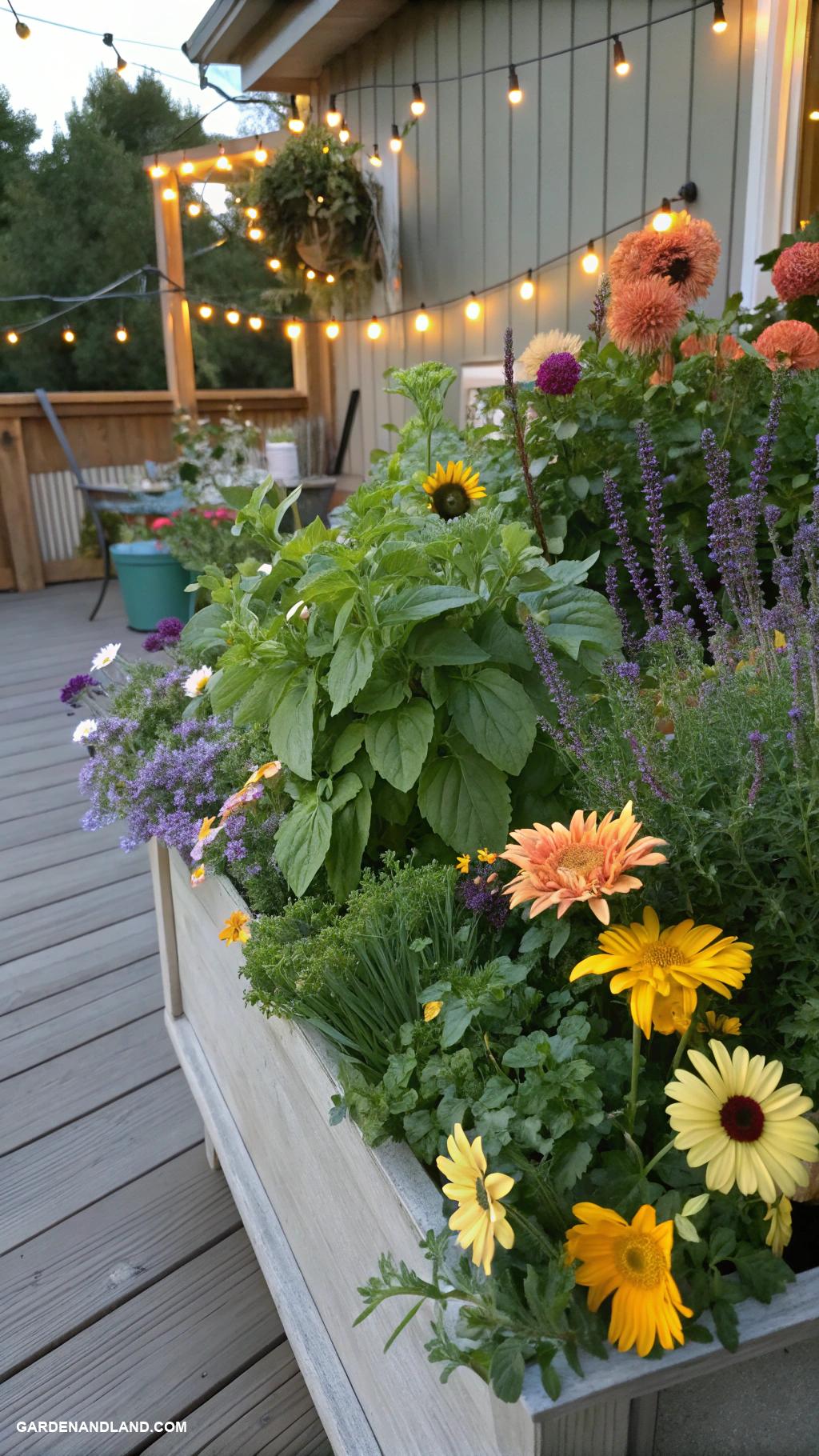 flower arrangements Container garden with vibrant herbs and flowers