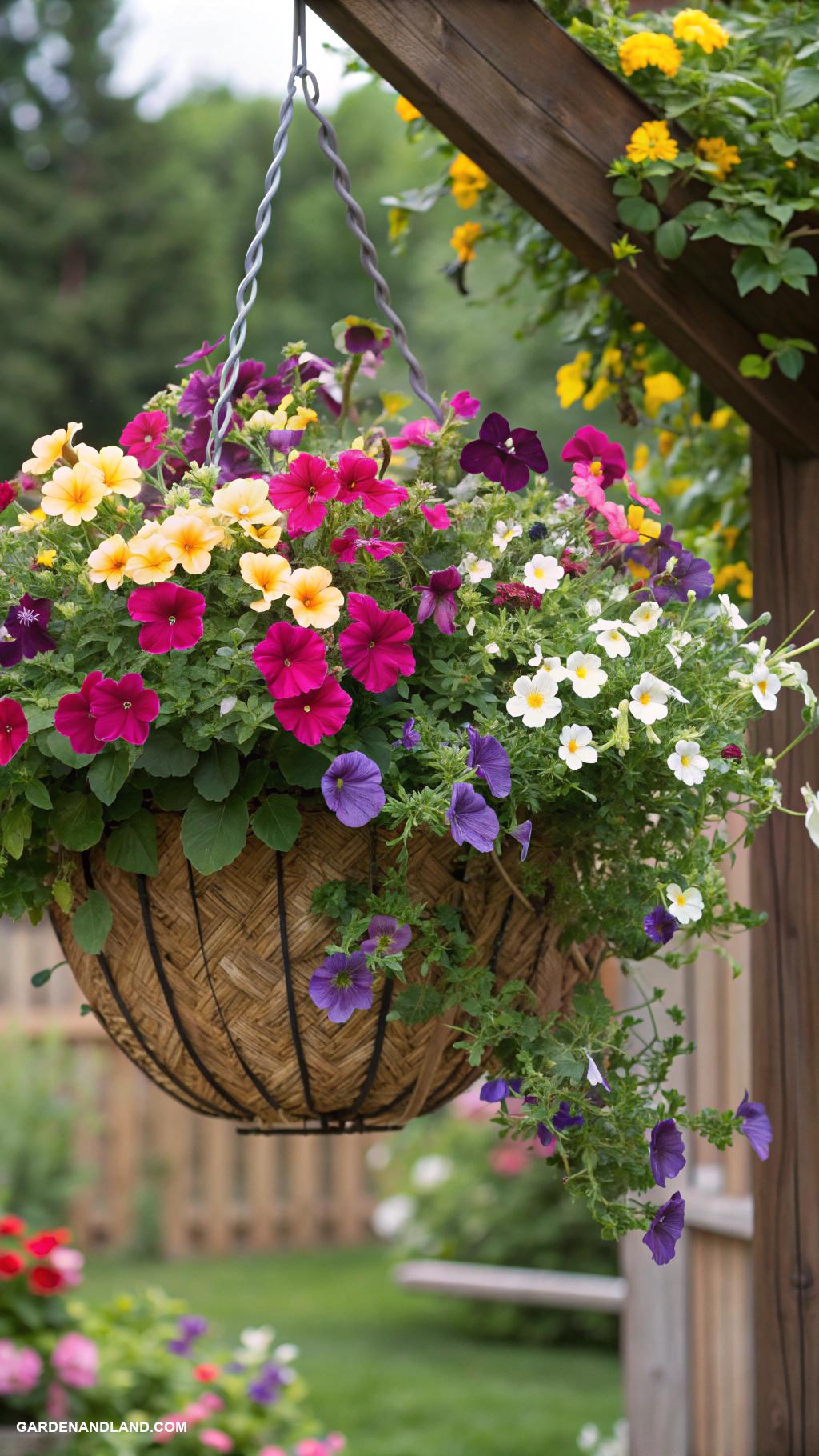flower arrangements Hanging baskets of colorful annuals