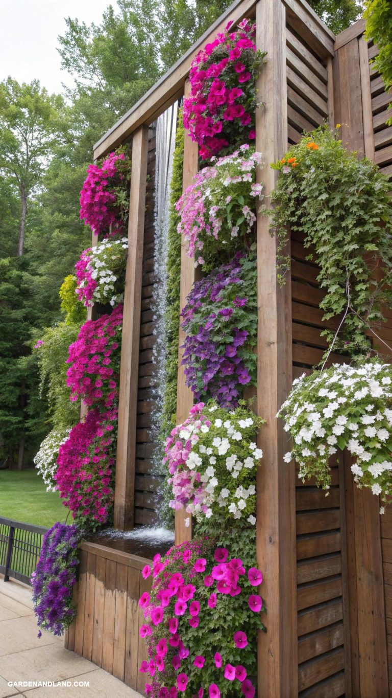 flower arrangements Vertical garden with cascading blooms