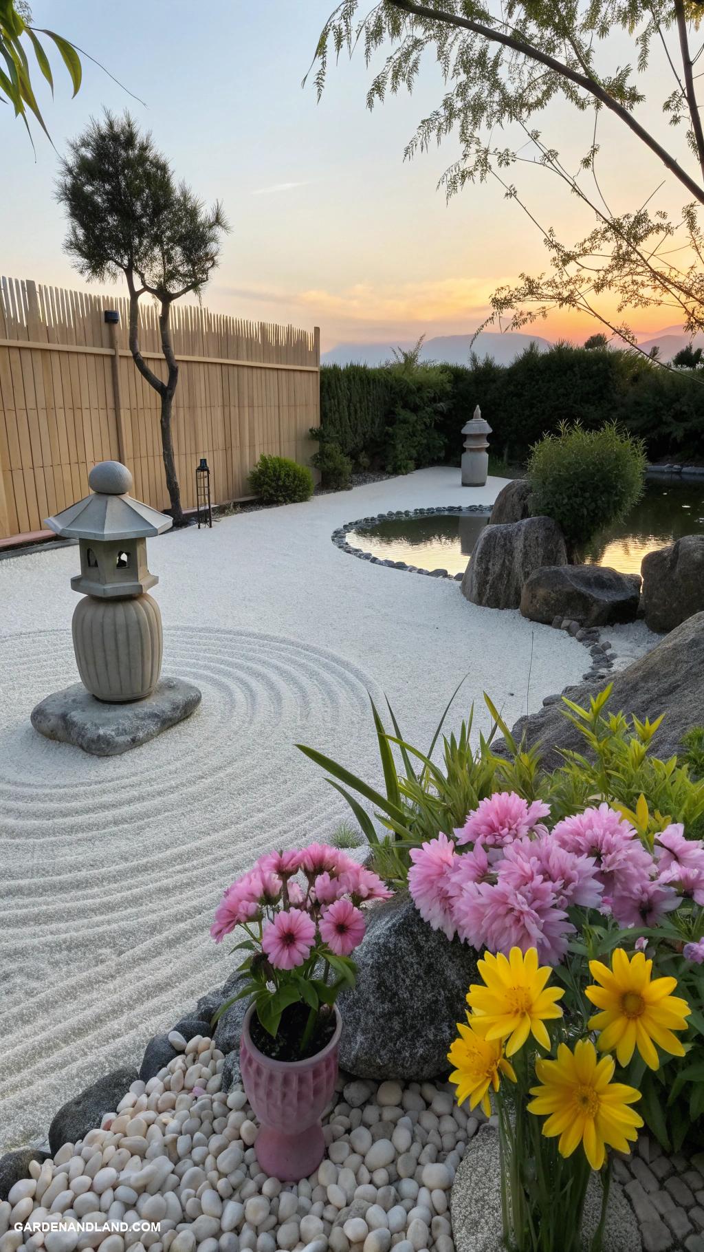 flower arrangements Zen garden with minimalist flower accents