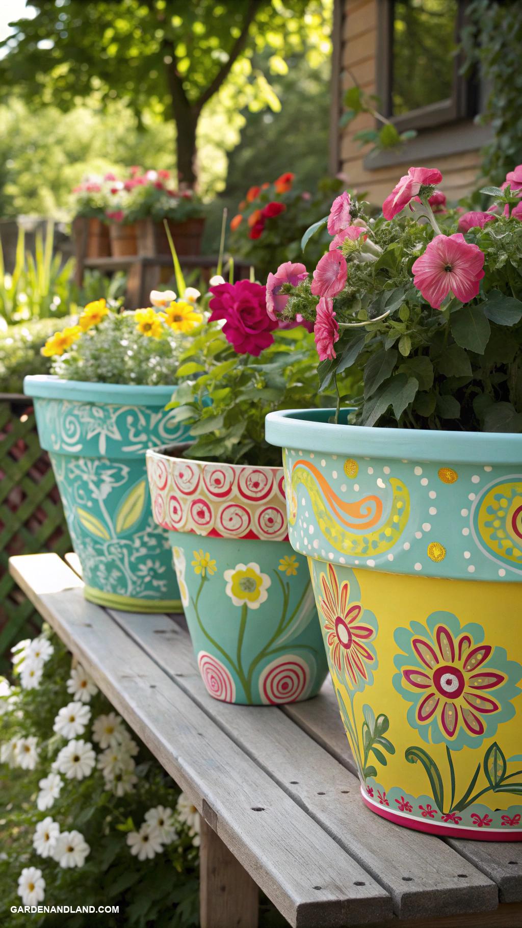 flower pot arrangements outdoor Colorful painted flower pots with patterns