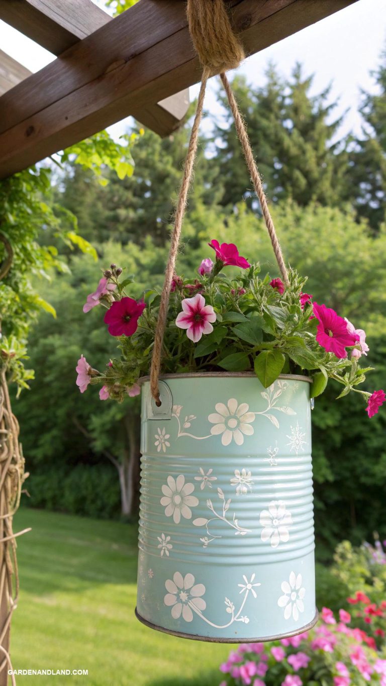 flower pot arrangements outdoor Hanging pots made from old tin cans