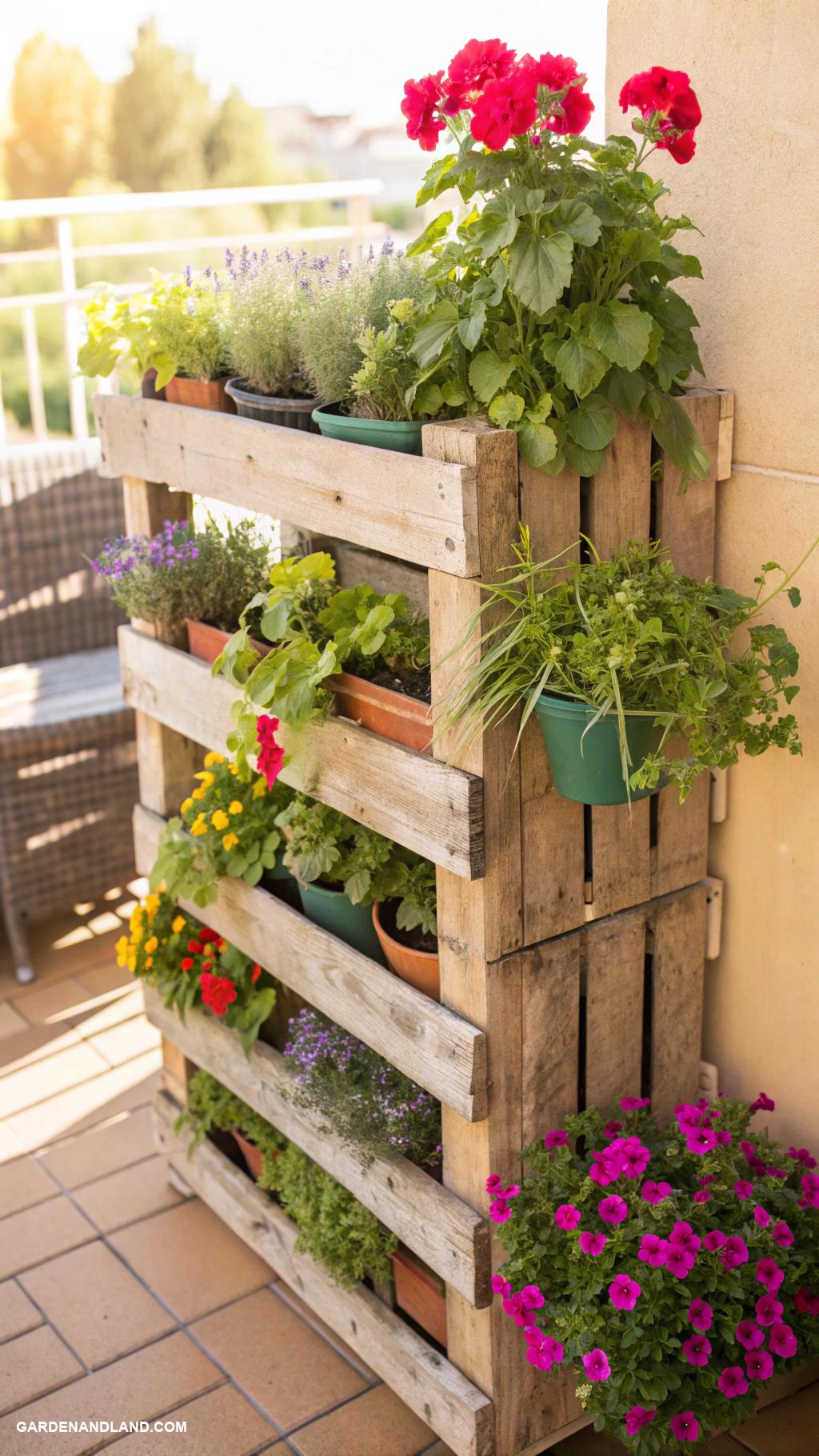 flower pot arrangements outdoor Vertical herb garden with repurposed wooden pallets