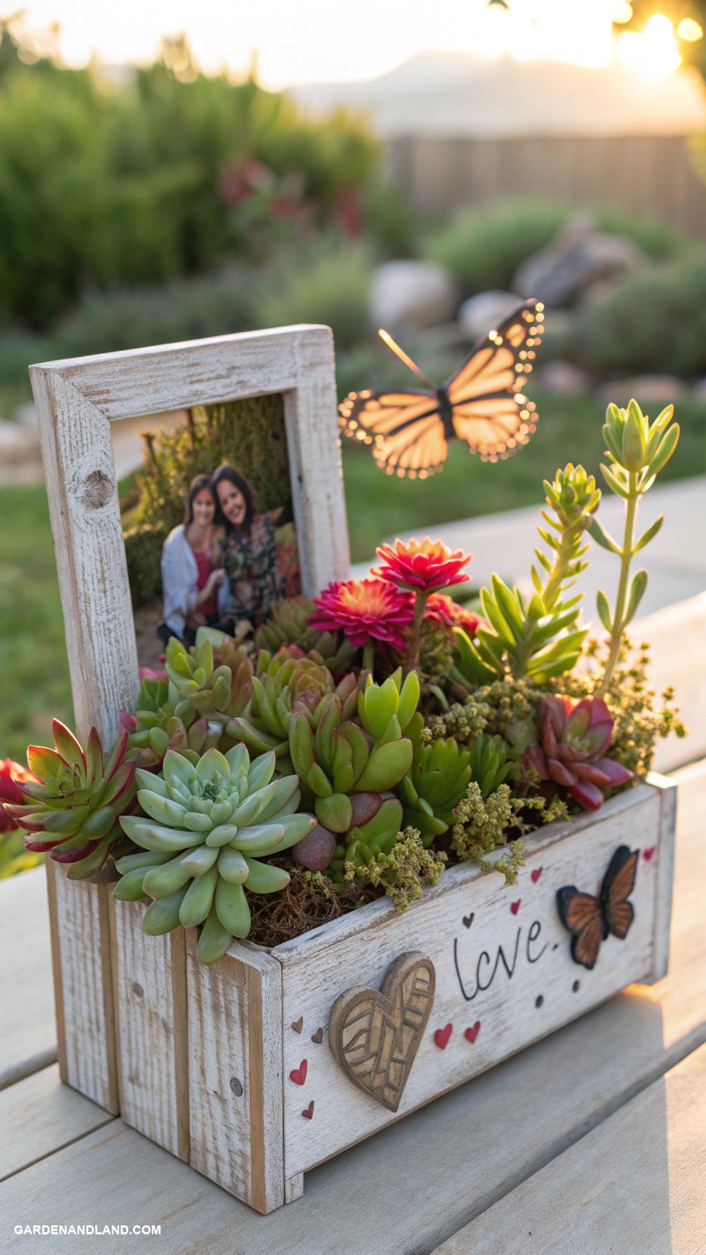 flower pot ideas Family photo frames filled with succulents