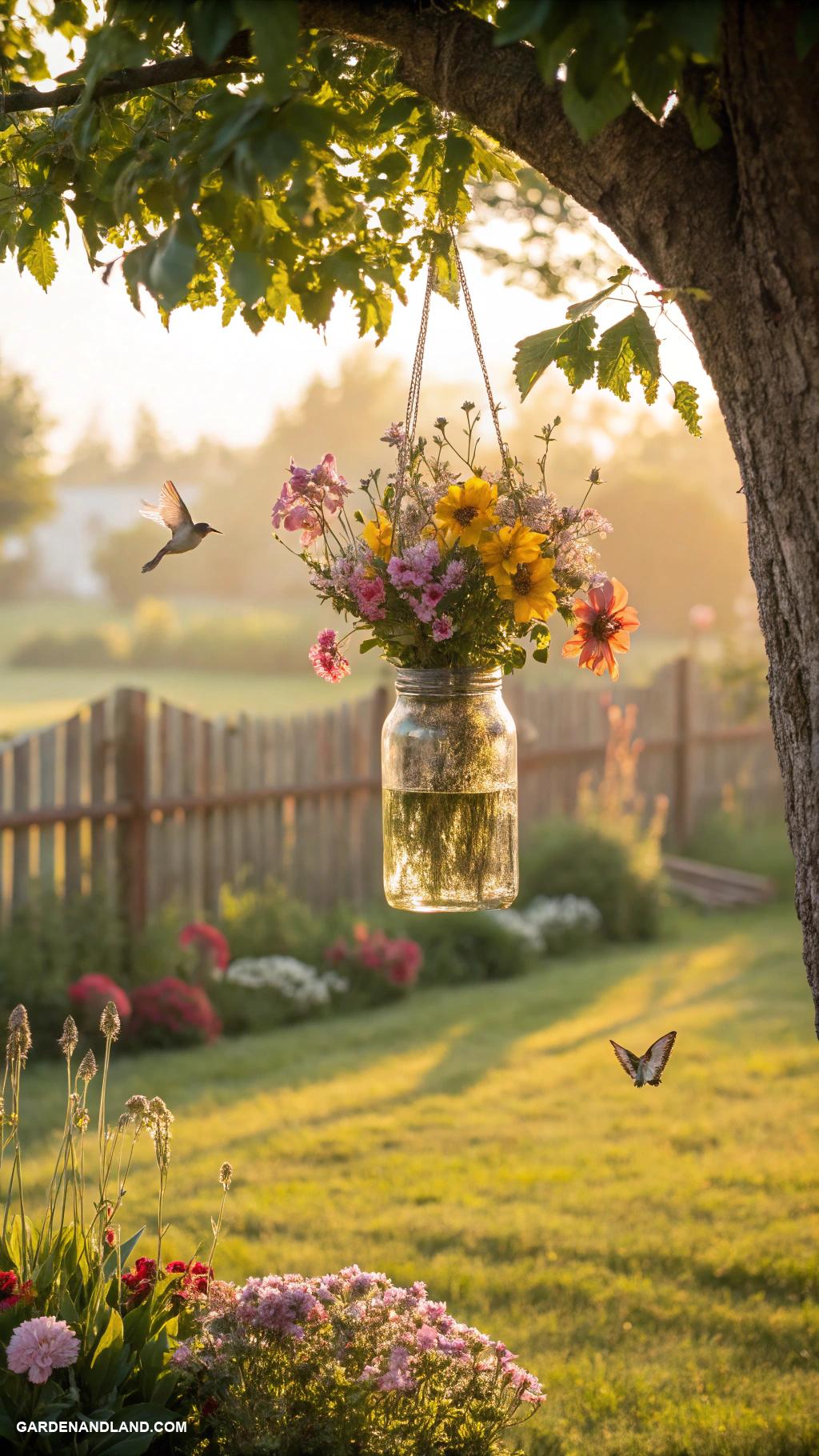 flower pot ideas Mason jars hanging from trees