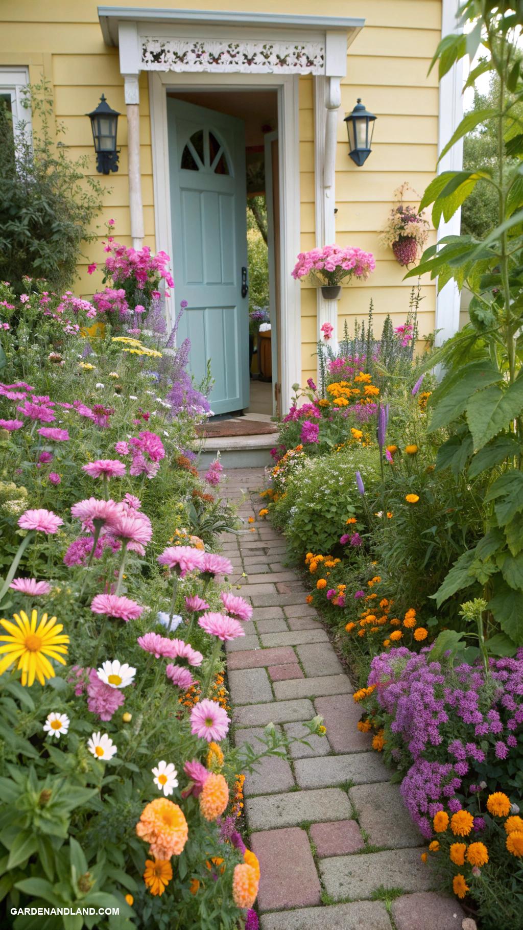 front of house landscaping ideas Colorful border flowers for vibrant entrance