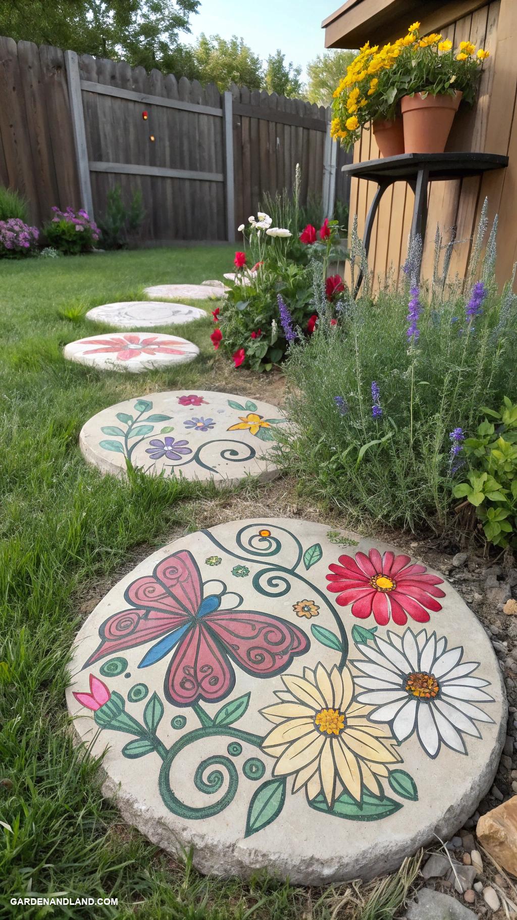 front yard decor Decorative stepping stones with painted designs