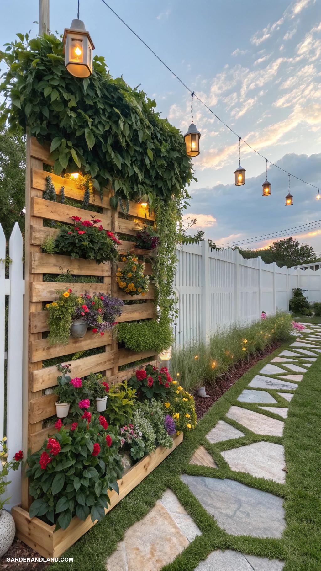 front yard decor Lush green wall of vertical planters