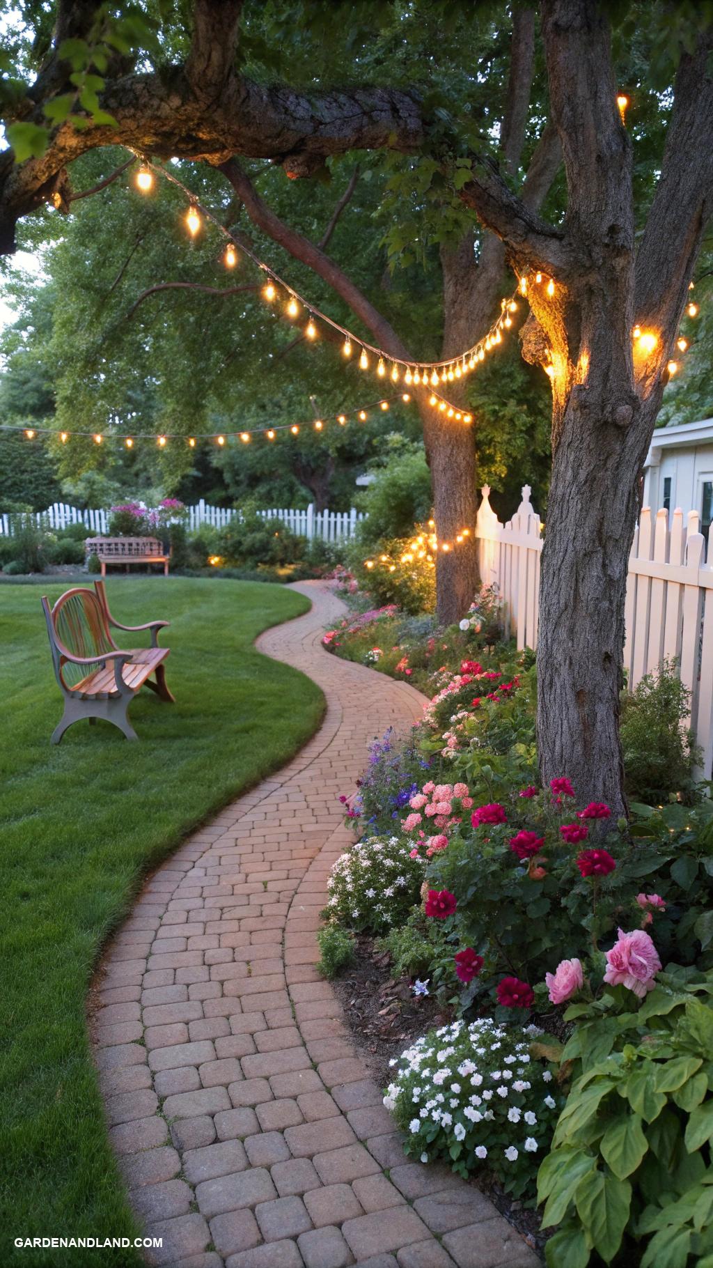 front yard decor Solar powered fairy lights in garden paths
