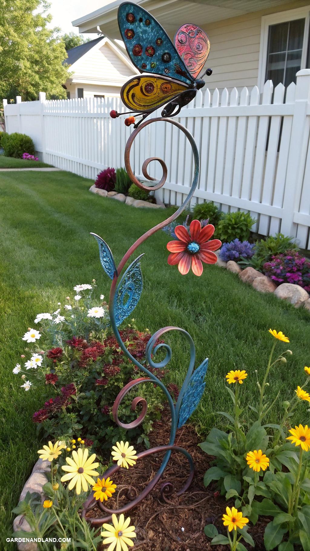 front yard decor Whimsical metal garden sculptures and art