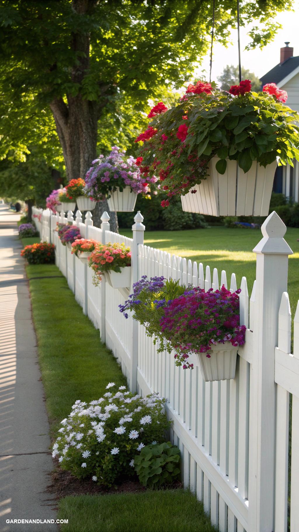 front yard fence ideas Charming white picket fence with hanging planters