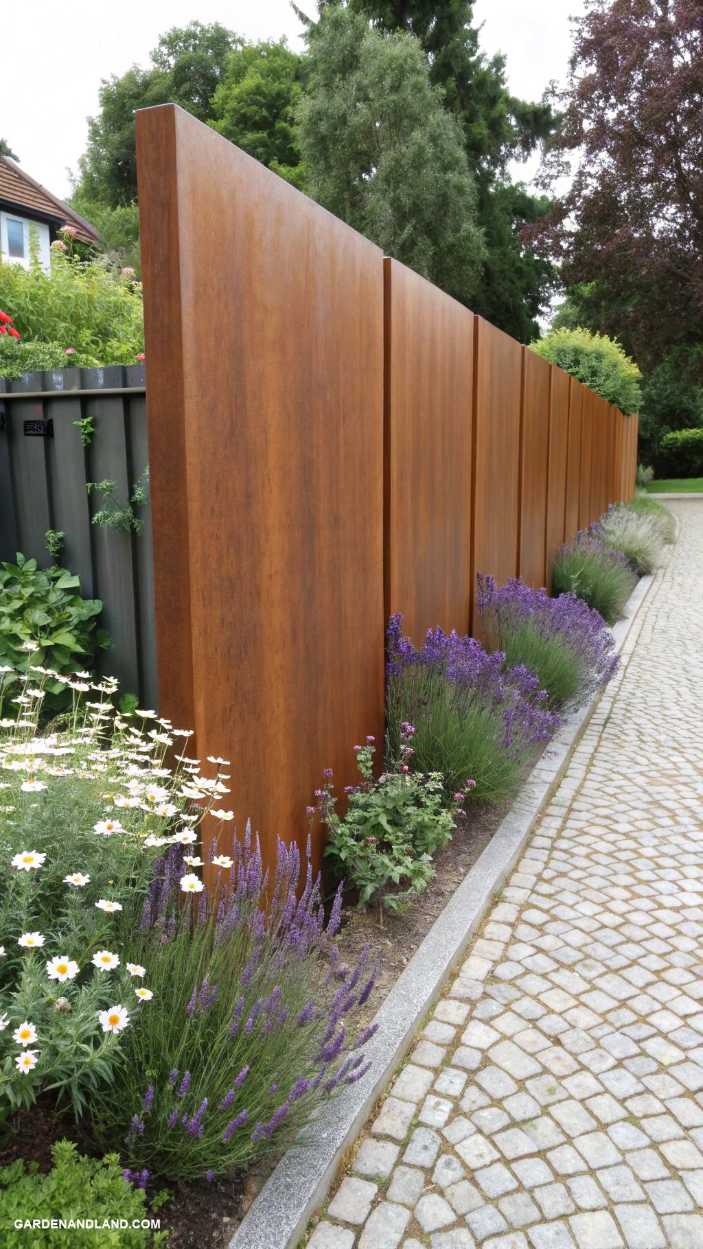 front yard fence ideas Corten steel sheets for modern industrial look