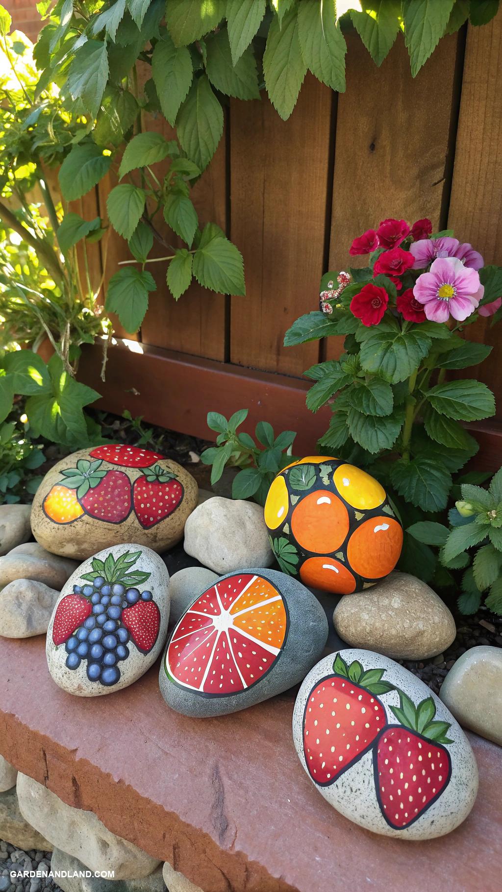 fruit garden ideas Fruit wall art with painted stones