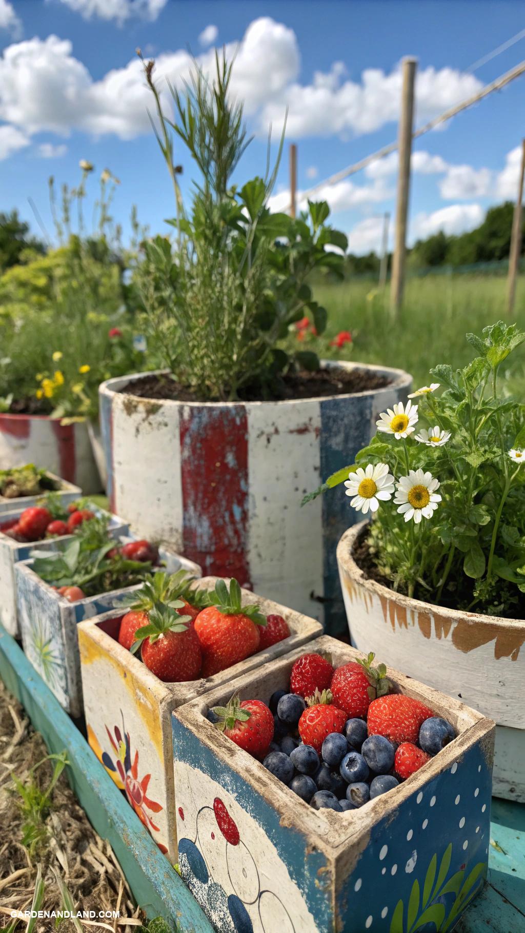 fruit garden ideas Recycled containers for a mini fruit farm