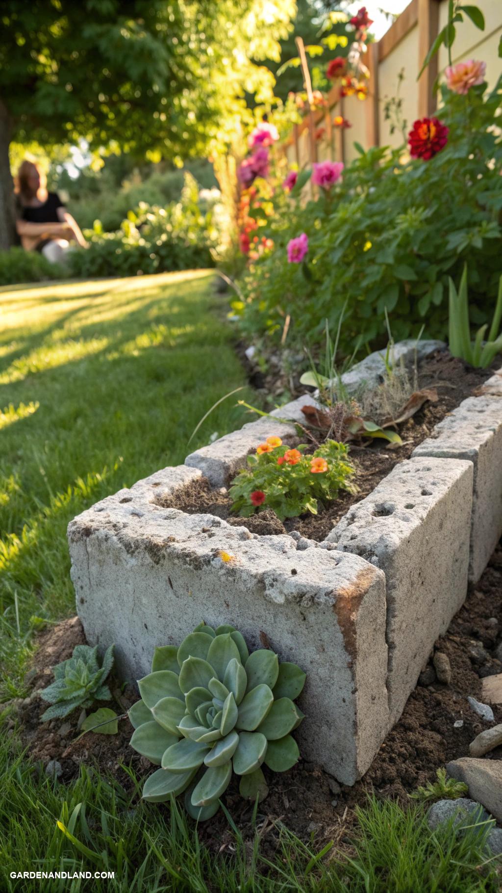 garden bed edging Cinder blocks for a unique industrial style