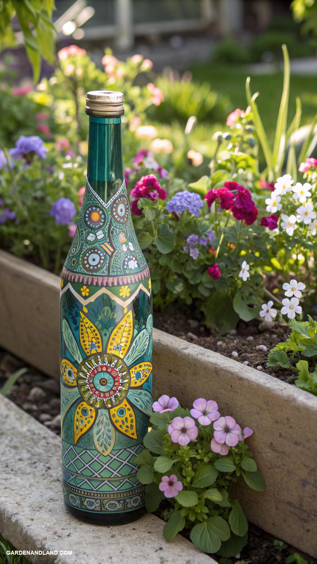 garden bed edging Glass bottles for colorful borders
