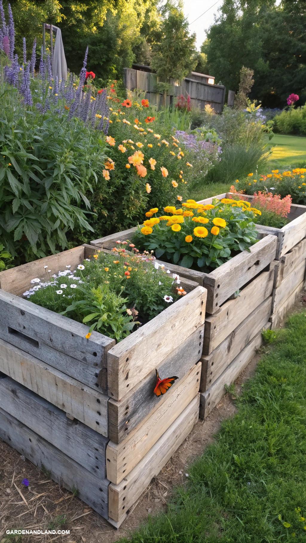 garden bed edging Recycled wooden pallets for rustic charm