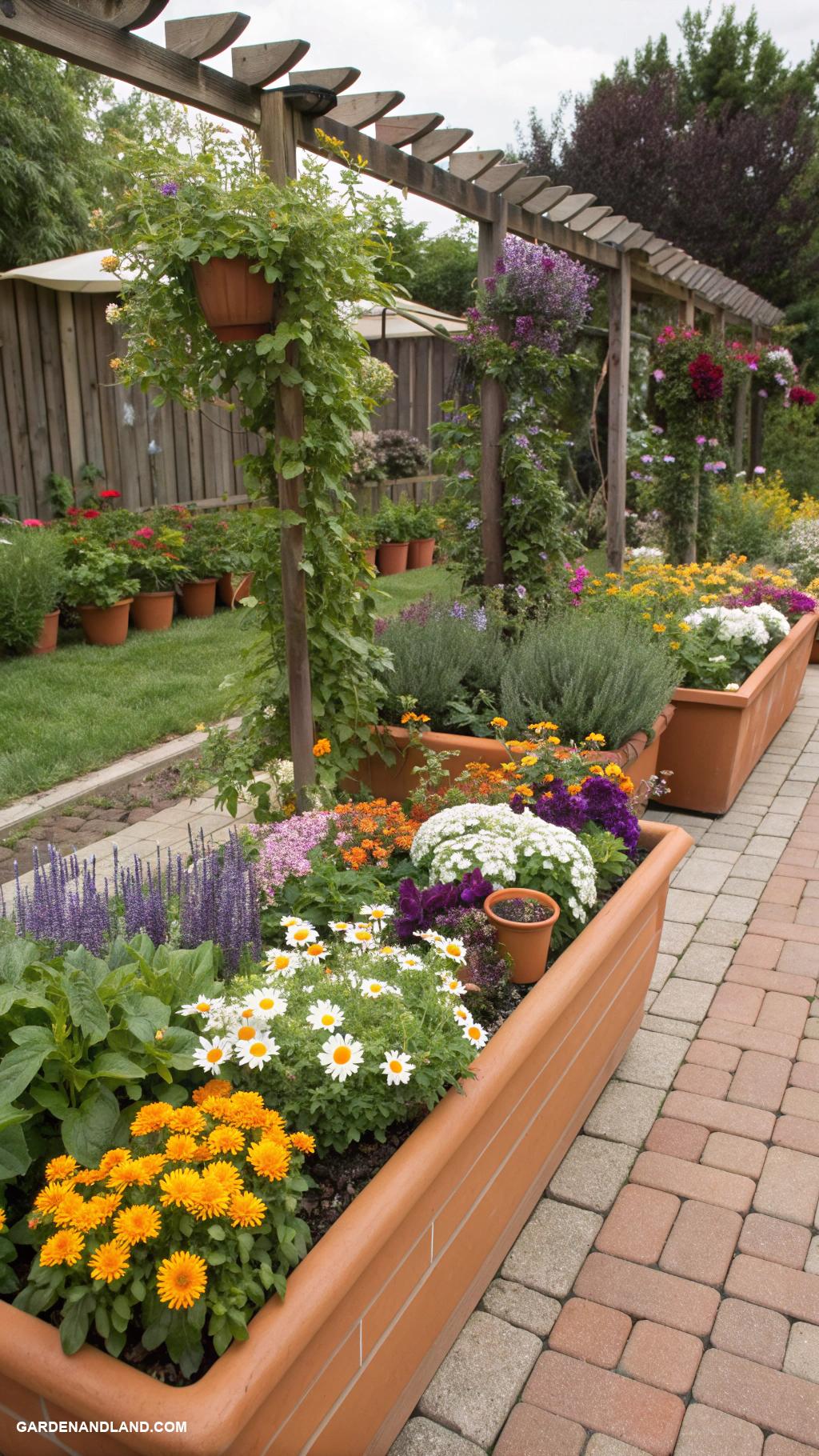 garden bed edging Terracotta pots as vibrant dividers