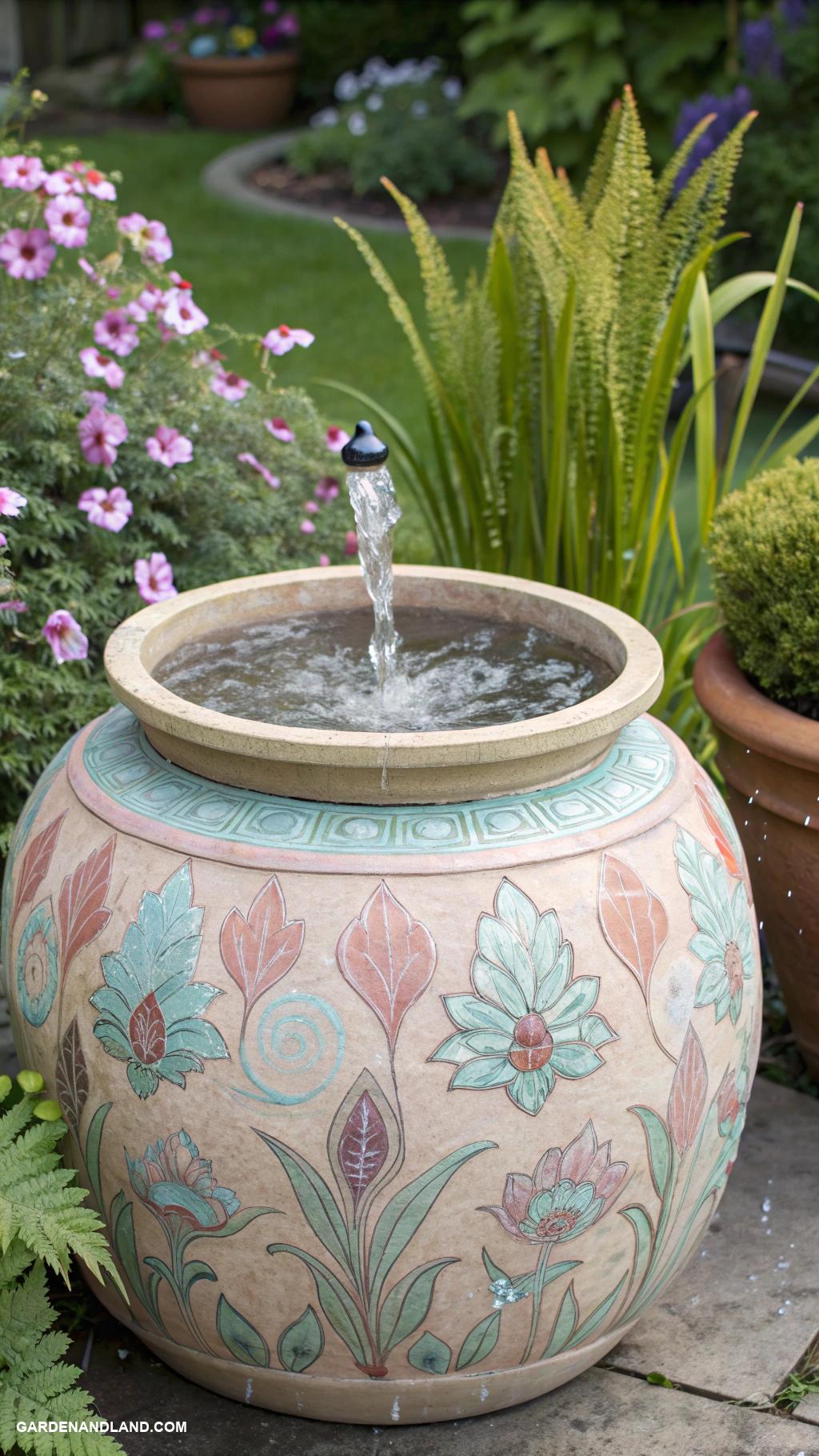 garden fountain ideas Solar powered bubbling ceramic pot