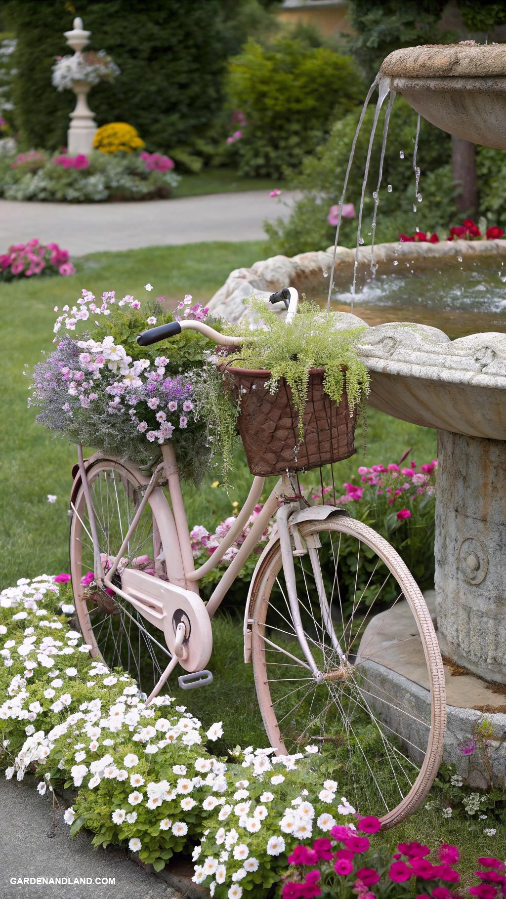 garden fountain ideas Vintage bike transformed into fountain