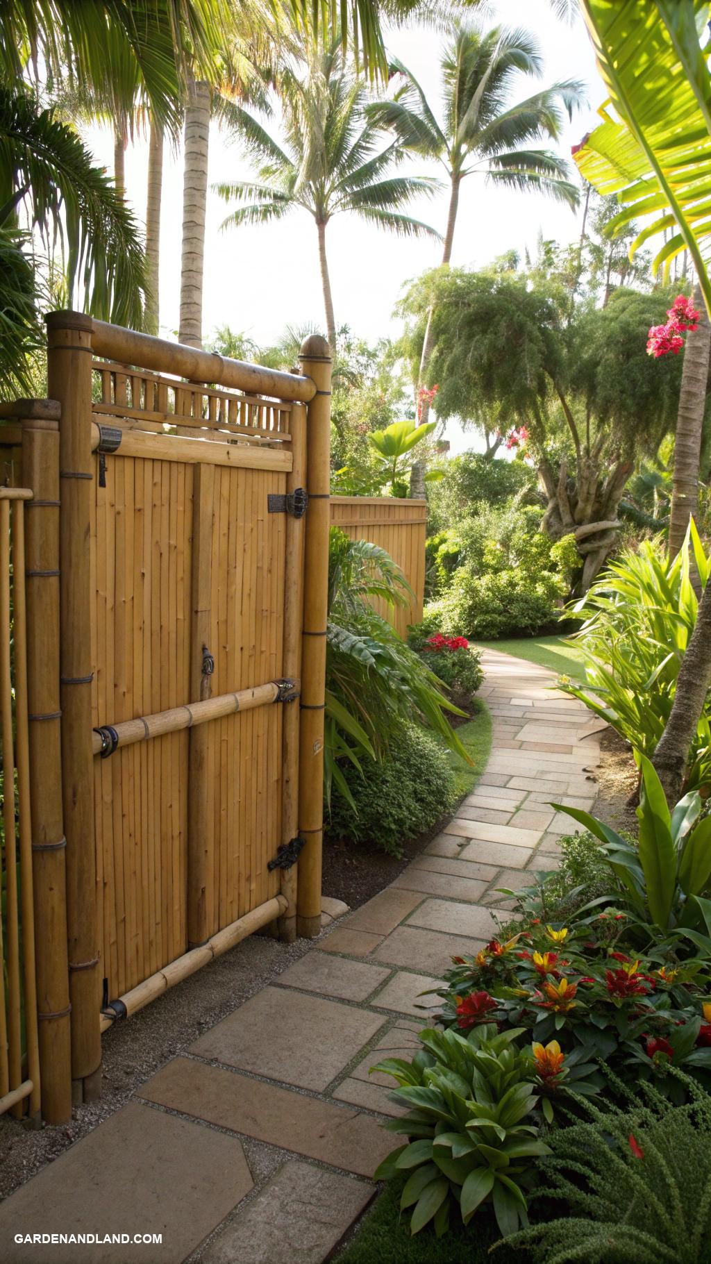 garden gates Bamboo sliding gate for tropical feel