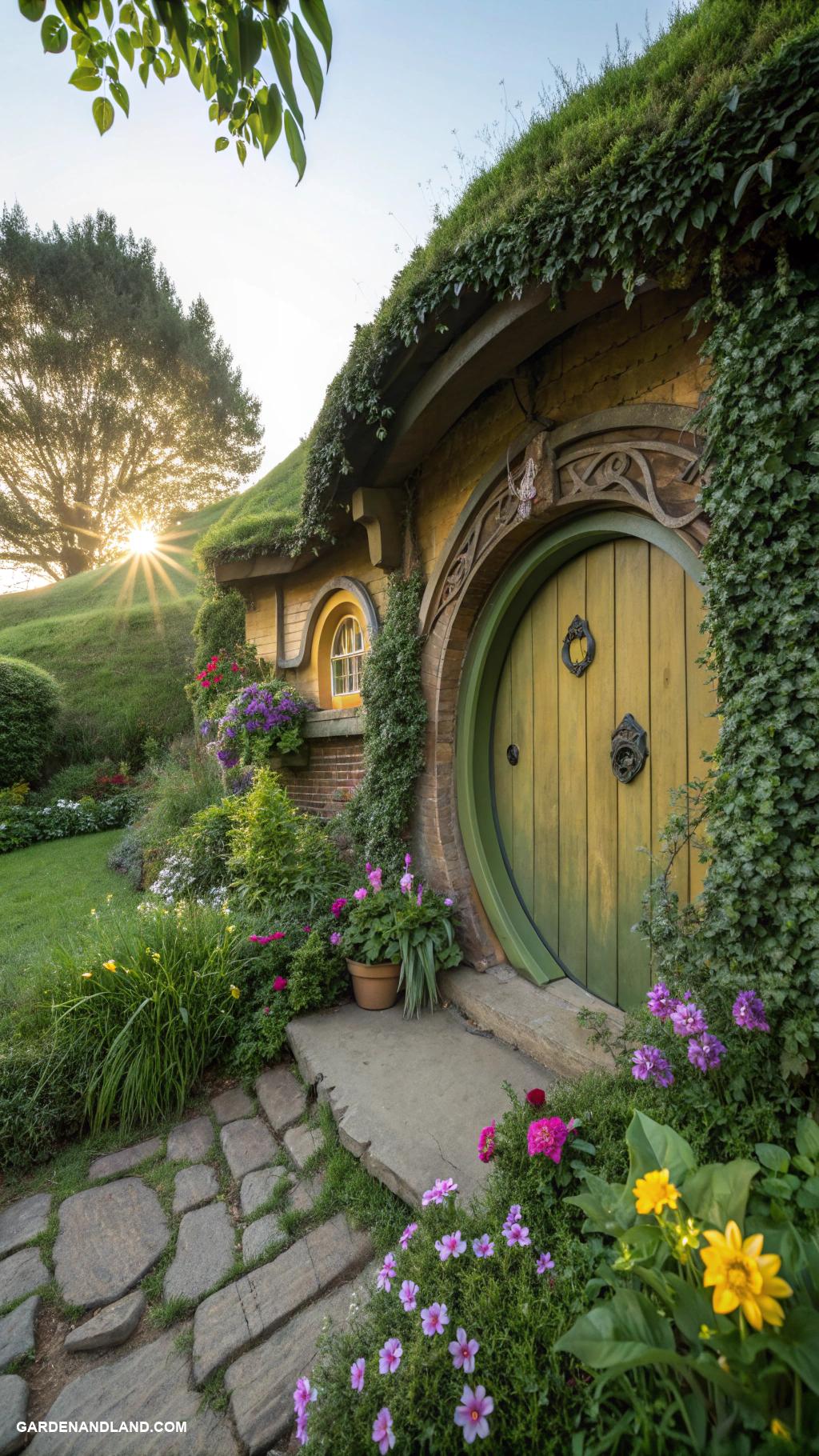 garden gates Hobbit inspired round door among hedges