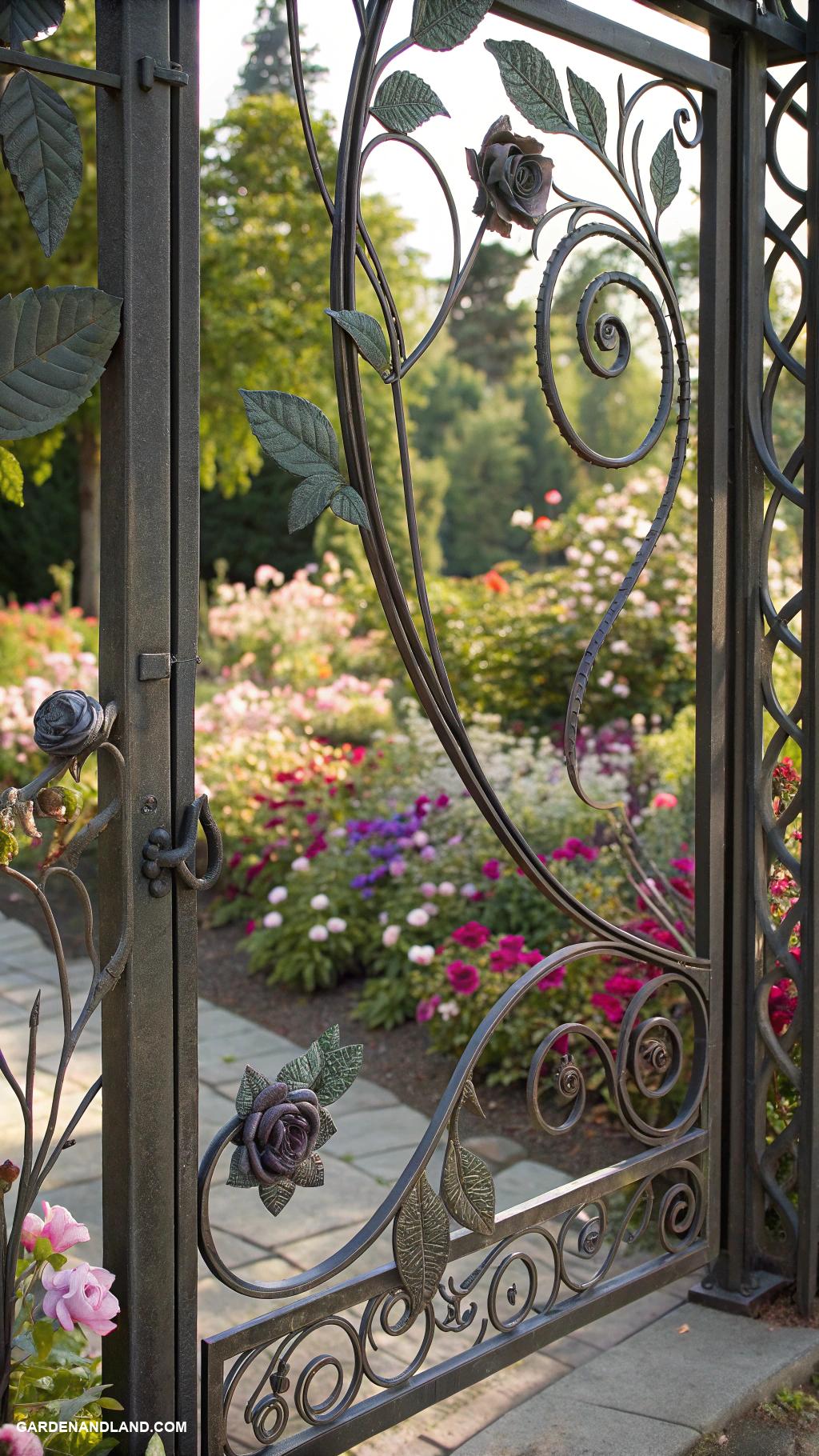 garden gates Metalwork gate with intricate floral designs