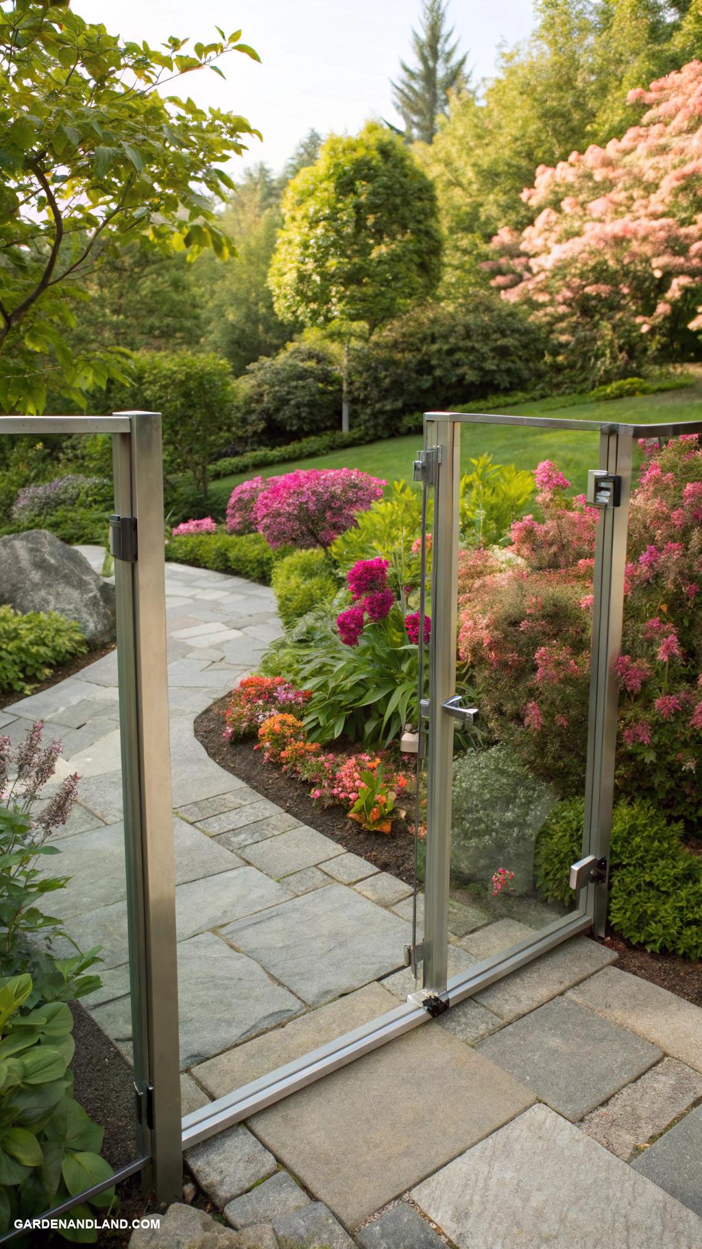 garden gates Sleek glass gate for modern landscapes