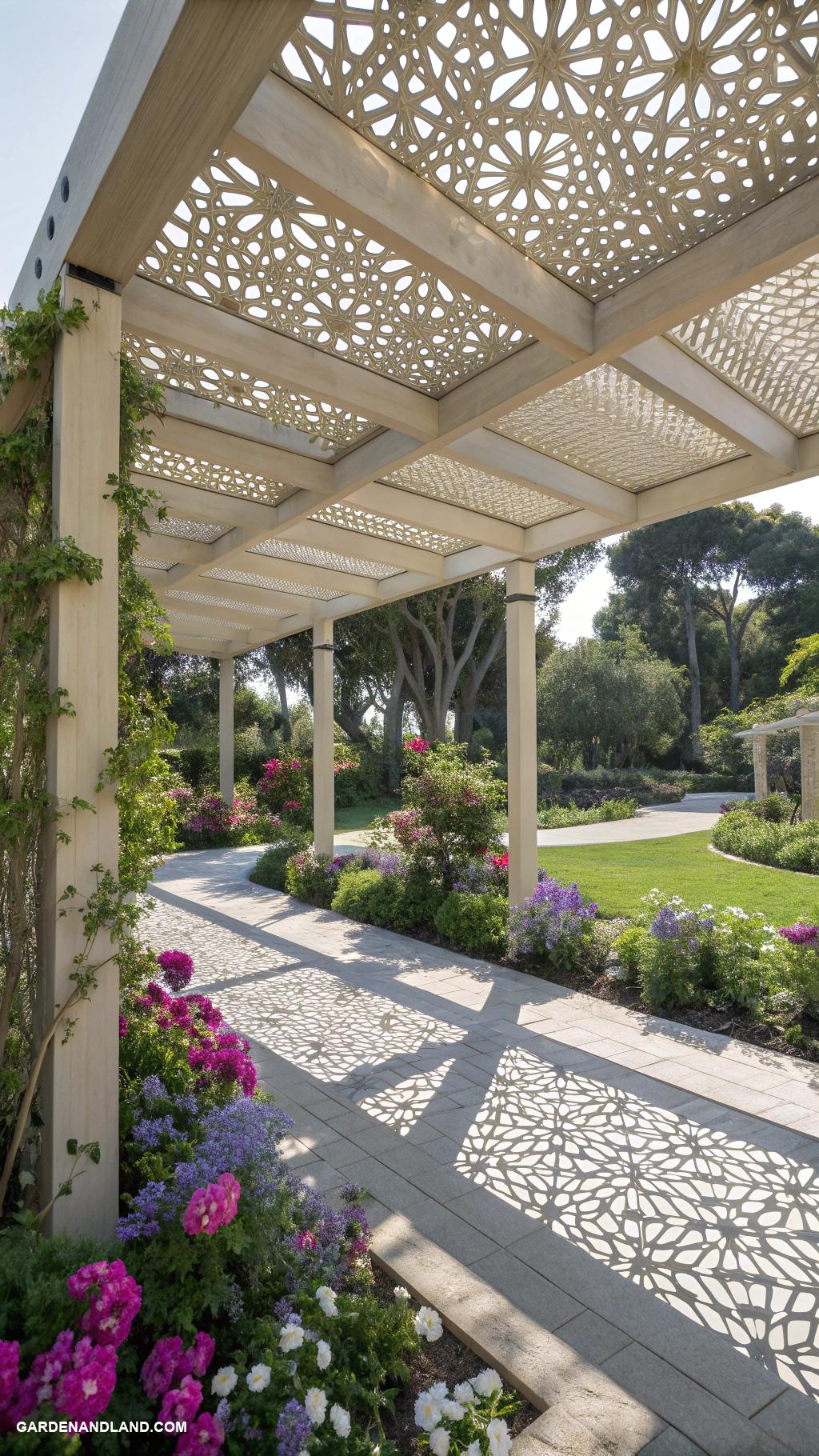 garden pergola ideas Contemporary geometric design with shade cloth