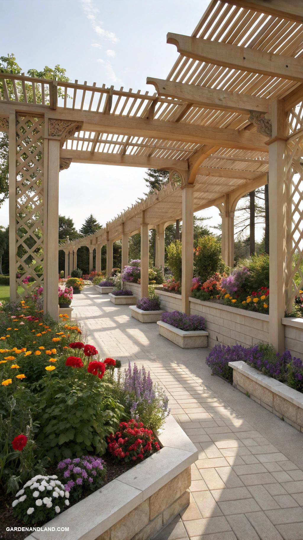 garden pergola ideas Multi level pergola for tiered plant displays